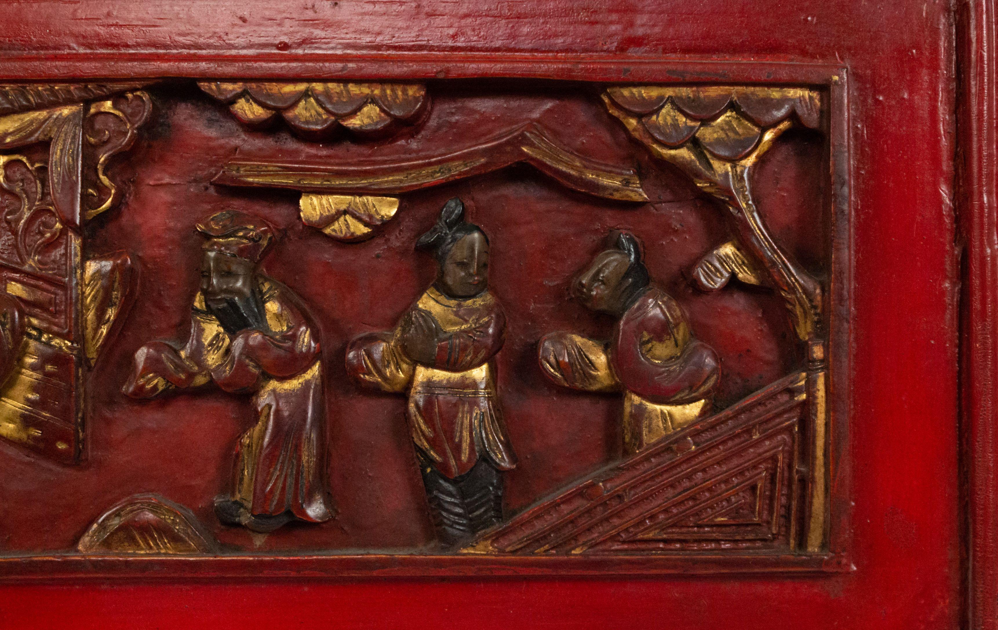 Chinese Export Chinese Lacquered Carved Wall Plaques For Sale