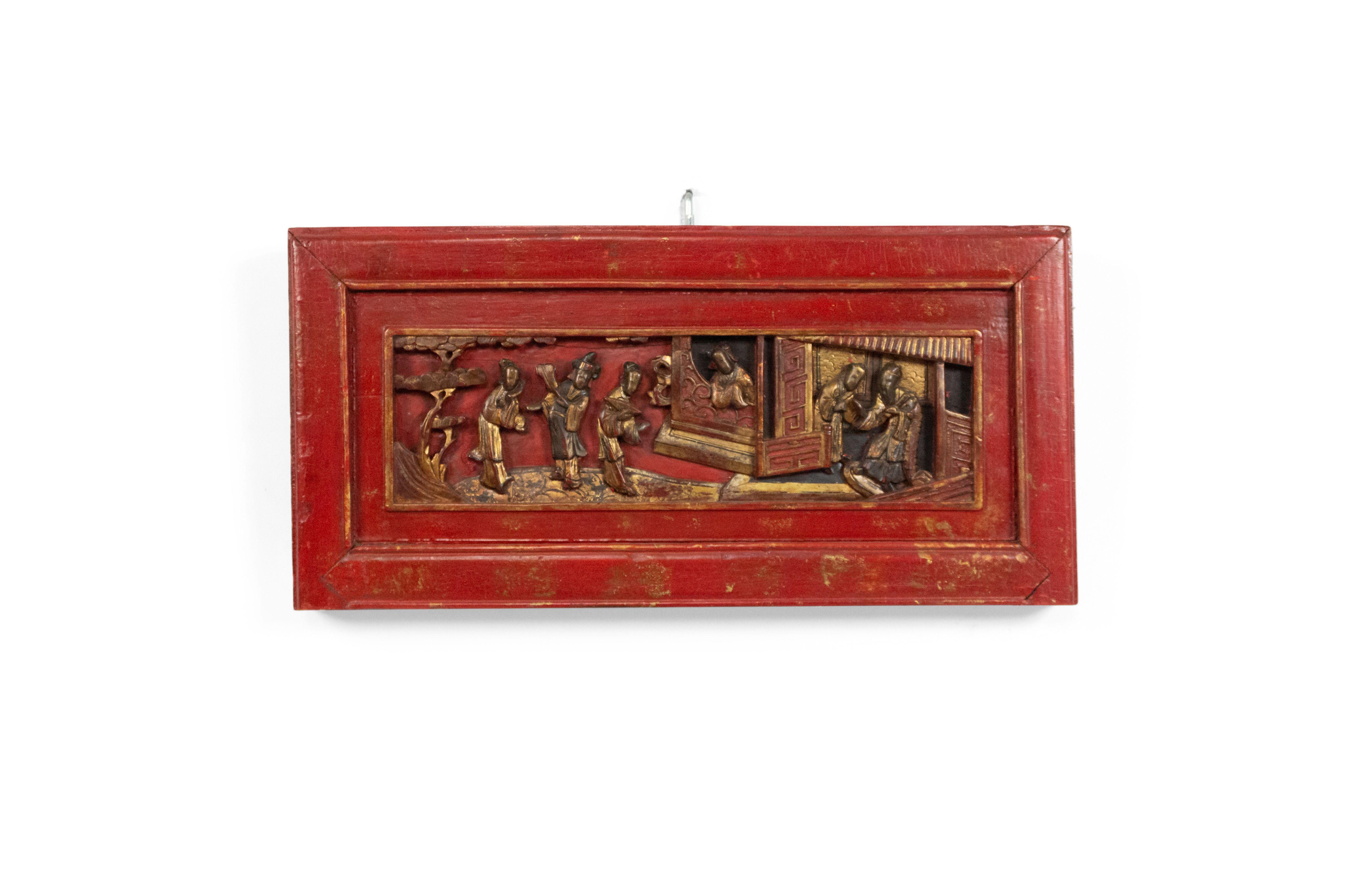 Chinese Lacquered Carved Wall Plaques In Good Condition For Sale In Queens, NY