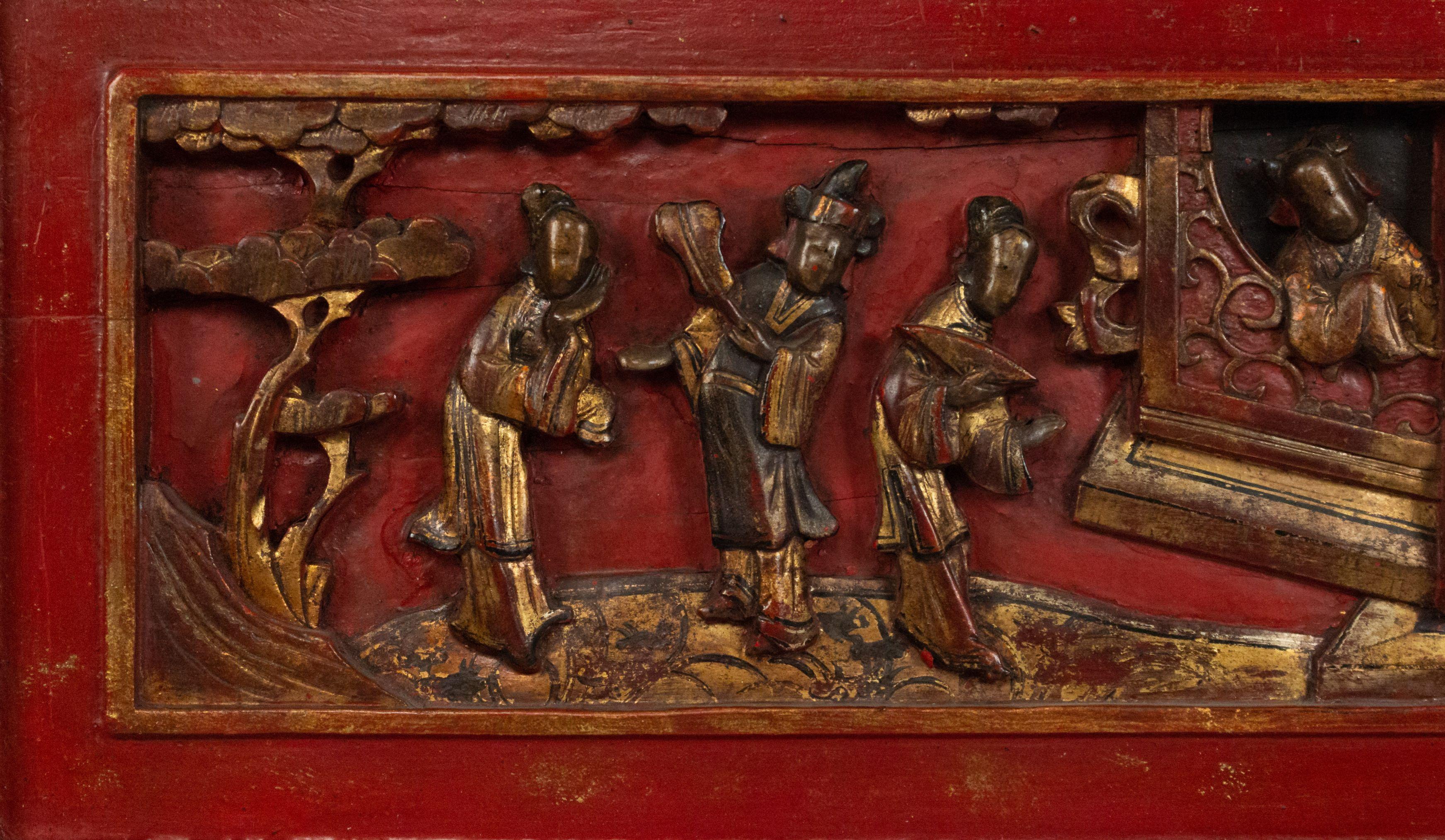 Chinese Lacquered Carved Wall Plaques For Sale 1