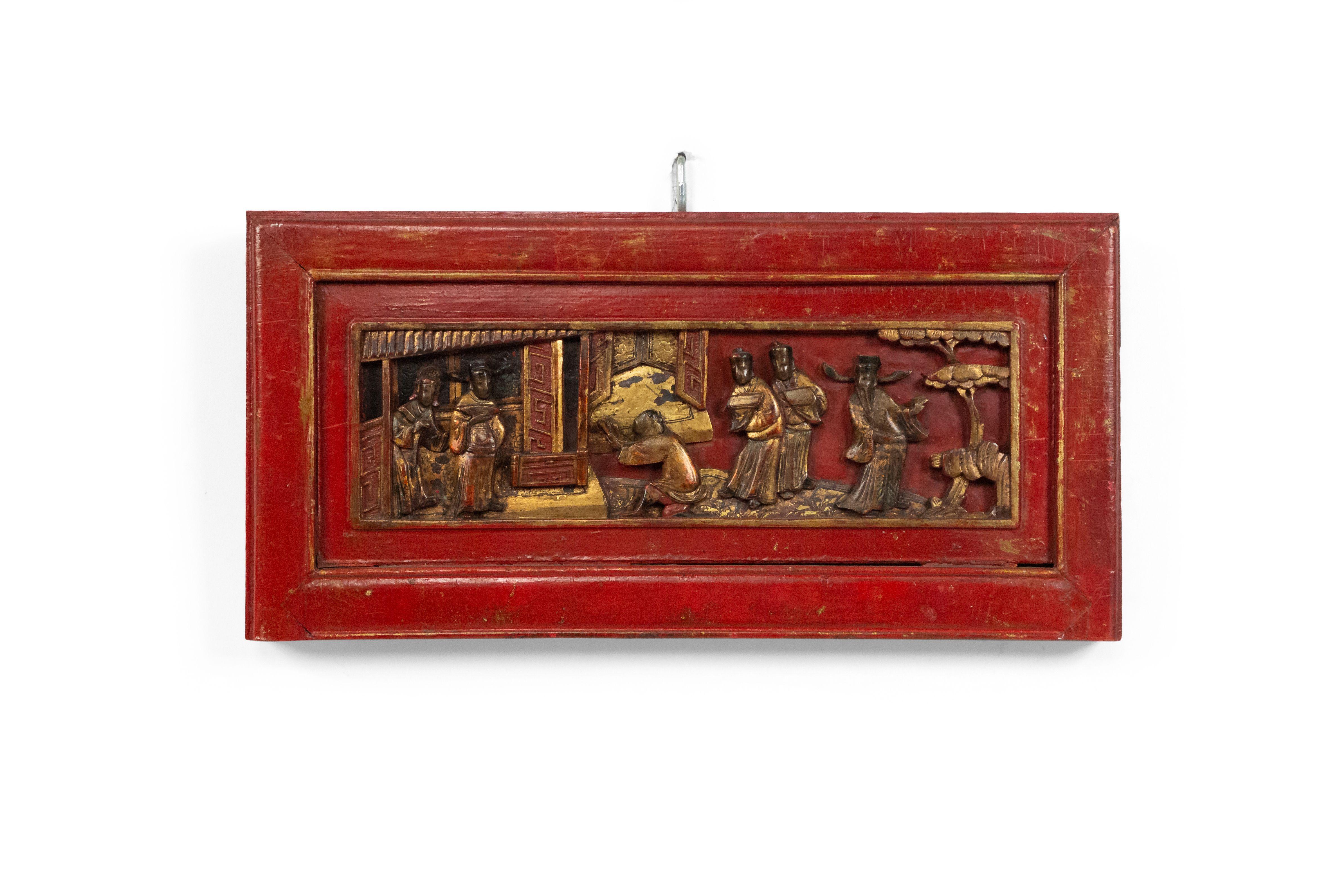 Chinese Lacquered Carved Wall Plaques For Sale 3