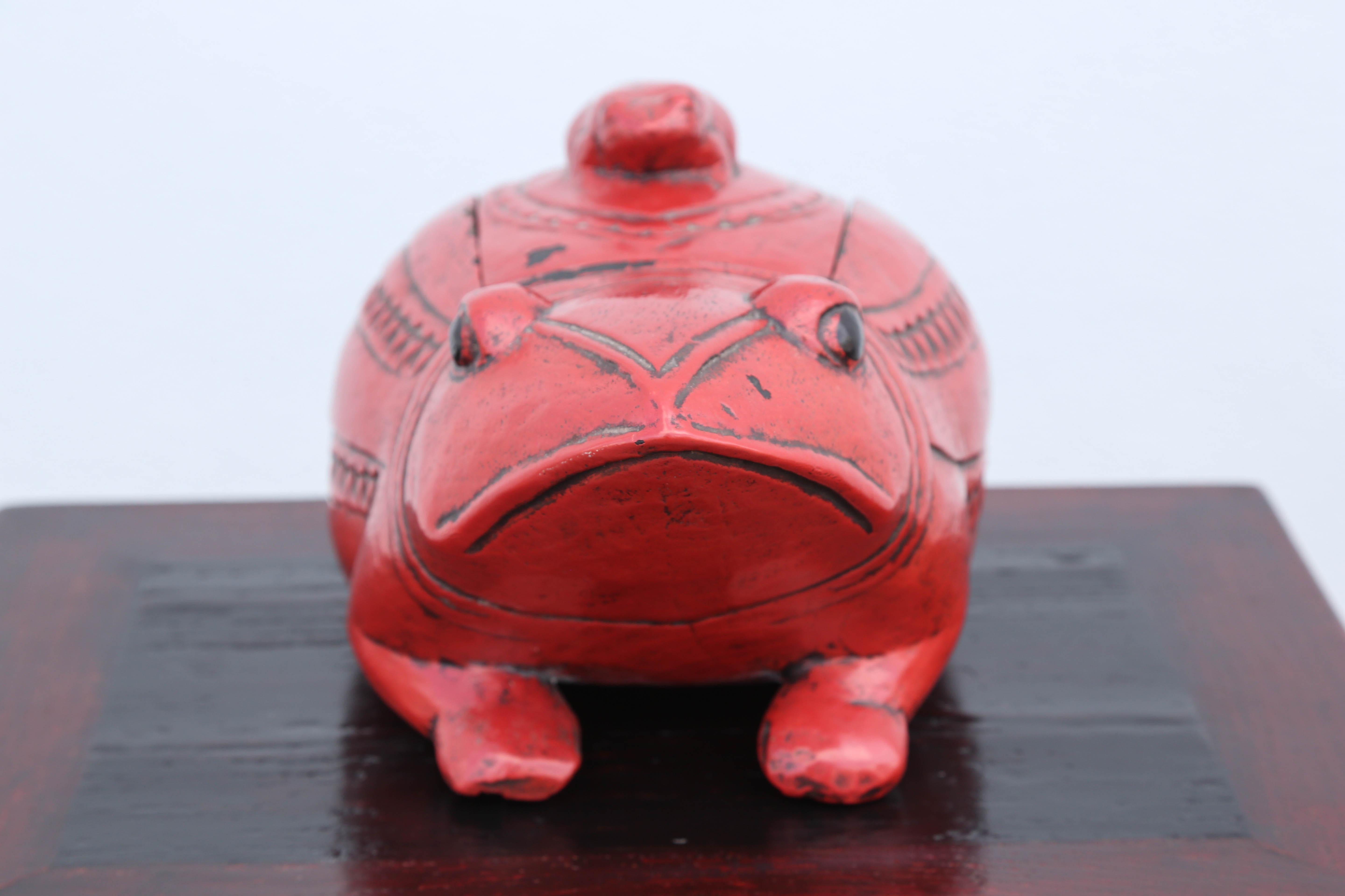 20th Century Chinese Lacquered Carved Wood Frog Box