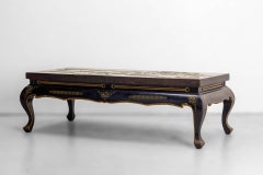 Chinese Lacquered Coffee Table, Colored Hardstones 1950s