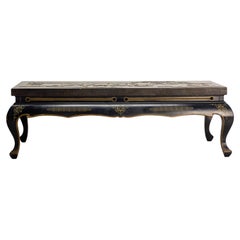Chinese Lacquered Coffee Table, Colored Hardstones 1950s