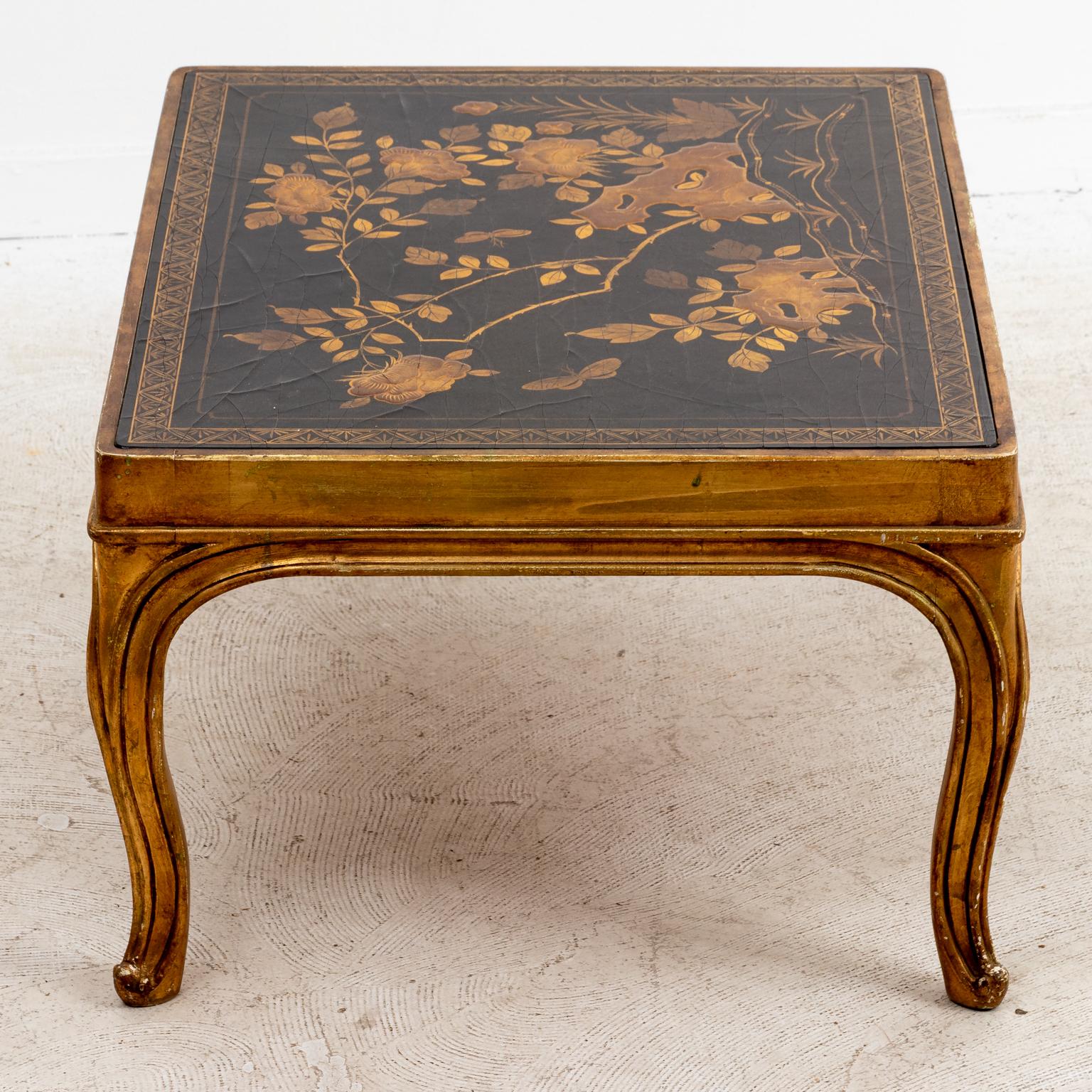 Chinese Export Chinese Lacquered Coffee Table with Floral Tabletop