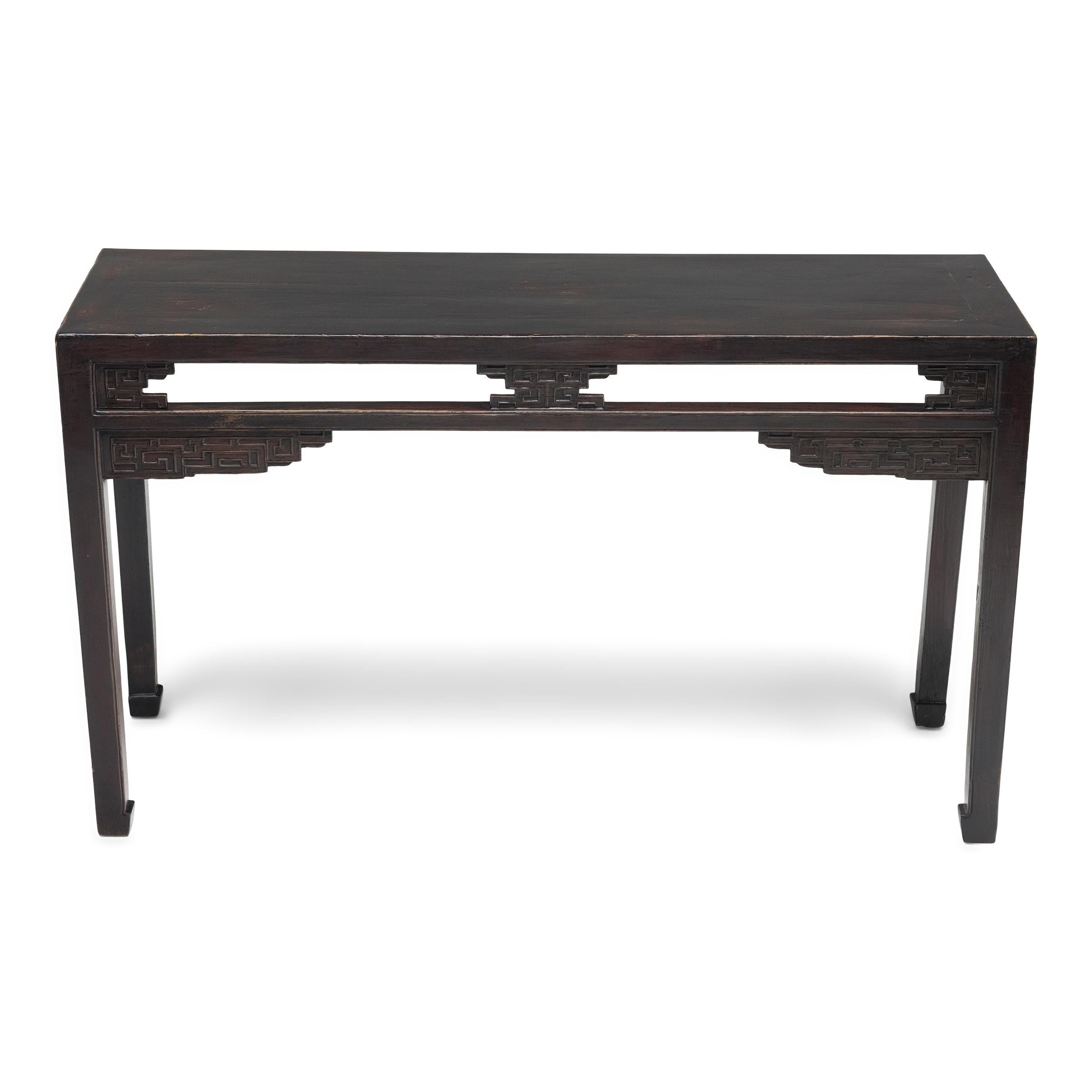 Qing Chinese Lacquered Console Table with Scroll Spandrels, c. 1900 For Sale