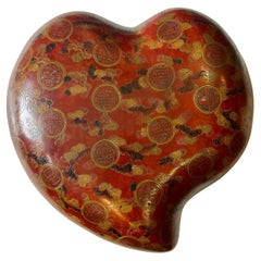 Antique Chinese Lacquered Gift Box in the Shape of a Heart