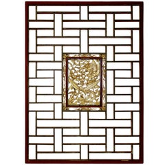 Used Huge Chinese Lacquered 22K Giltwood Architectural Carved Panel Lattice, 19th c.