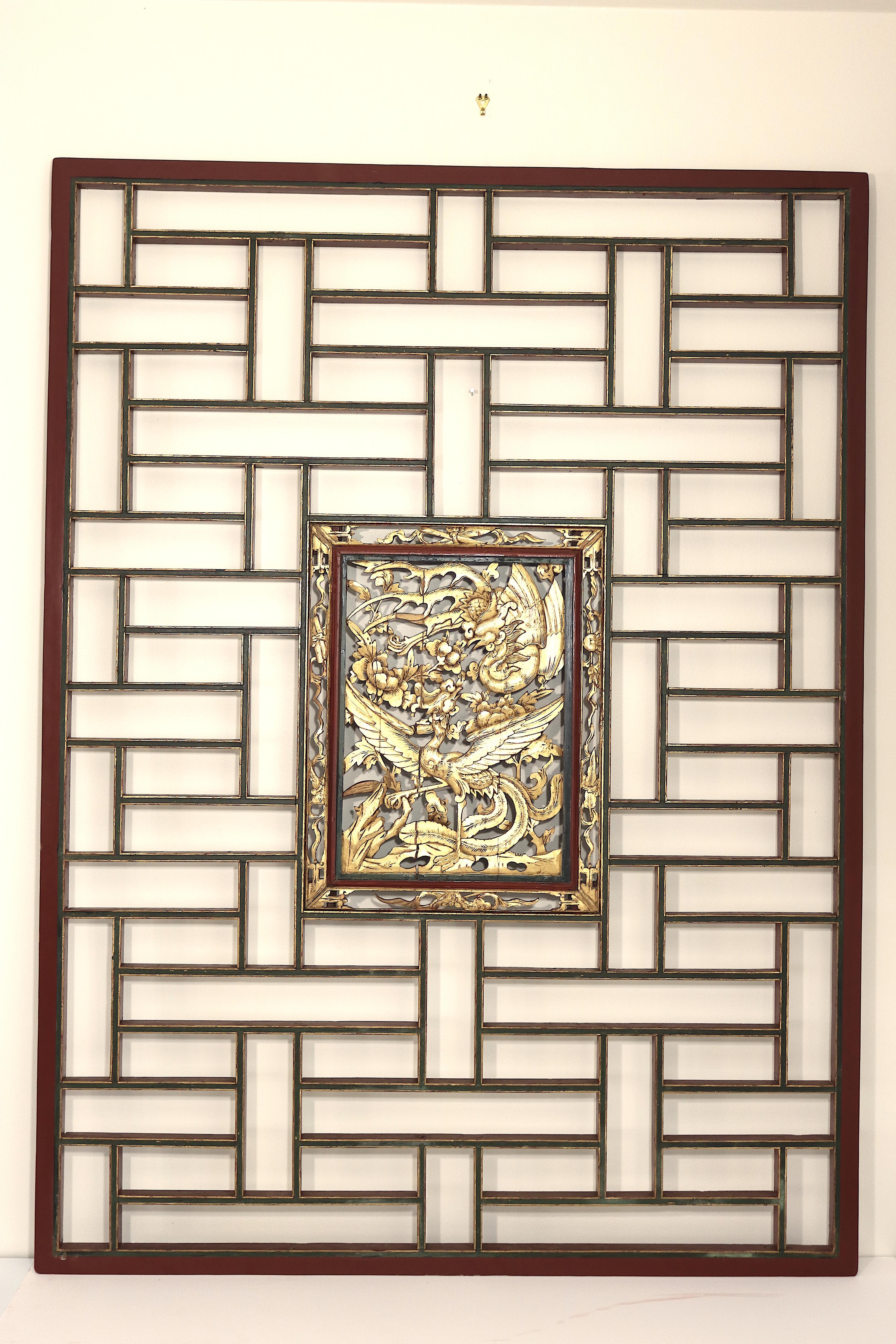 19th Century Huge Chinese Lacquered 22K Giltwood Architectural Carved Panel Lattice, 19th c. For Sale