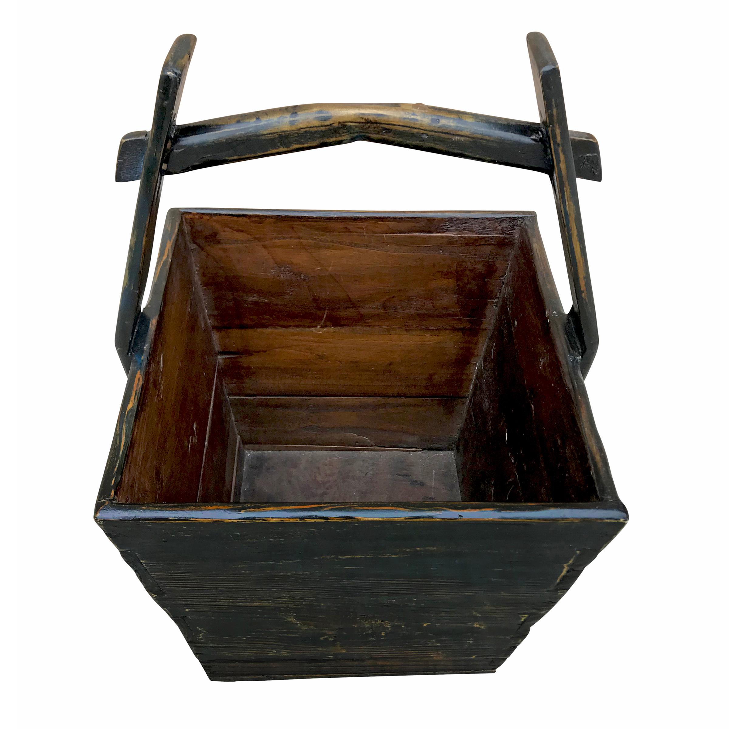 Rustic Chinese Lacquered Grain Bucket