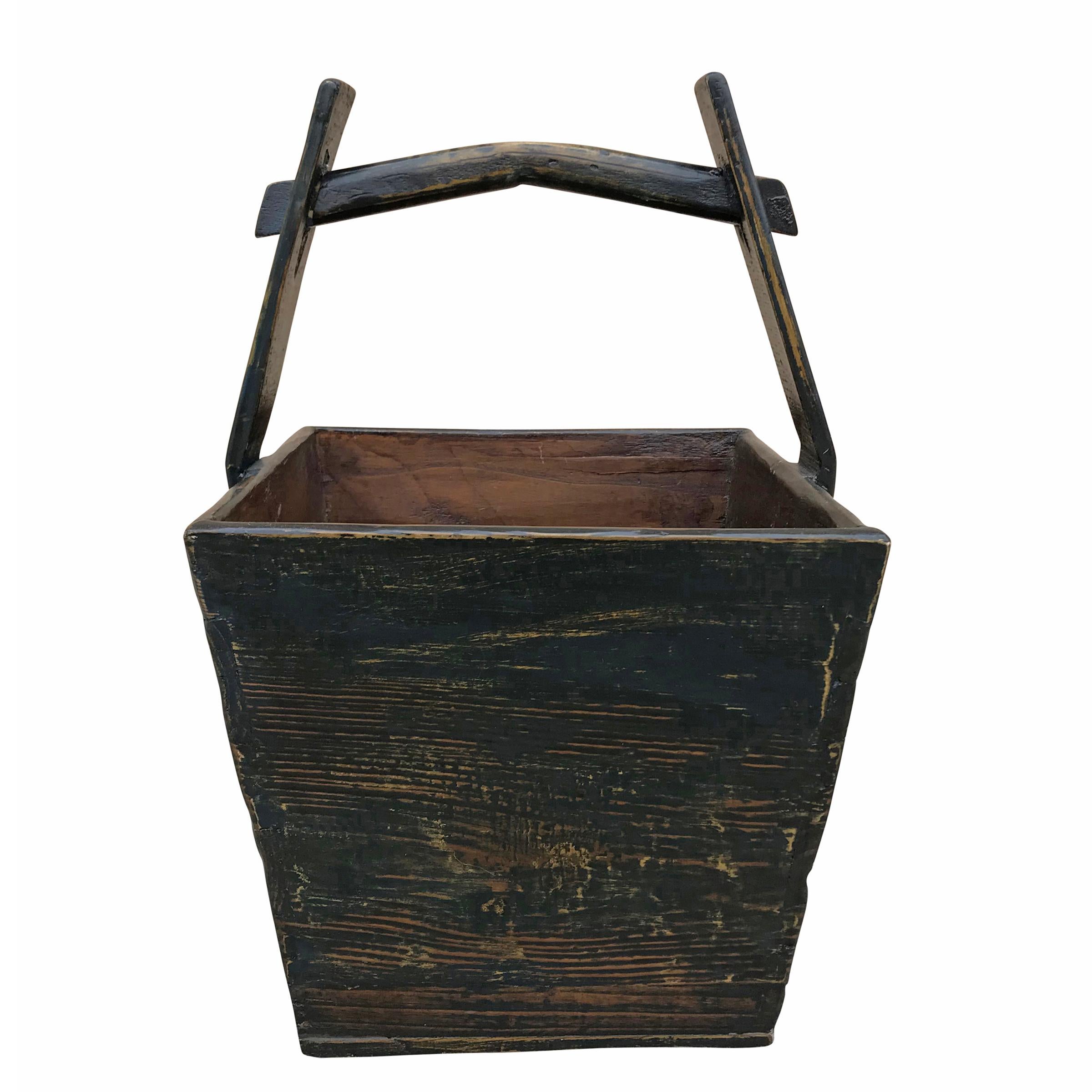 Elm Chinese Lacquered Grain Bucket For Sale