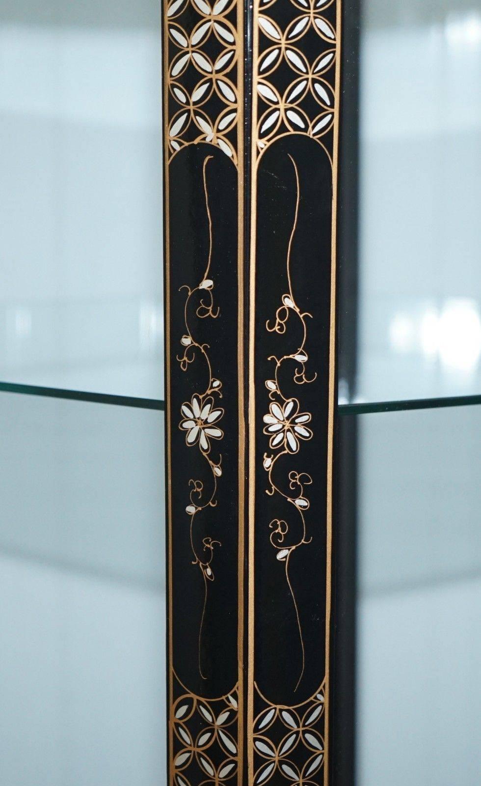 Contemporary Chinese Lacquered Hand-Painted Gold Leaf Mother-of-Pearl Inlay Display Cabinet