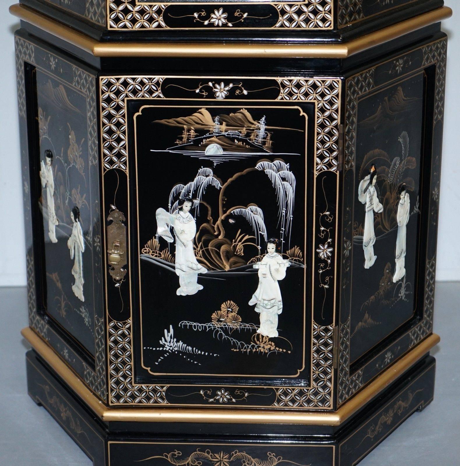 Chinese Lacquered Hand-Painted Gold Leaf Mother-of-Pearl Inlay Display Cabinet 1