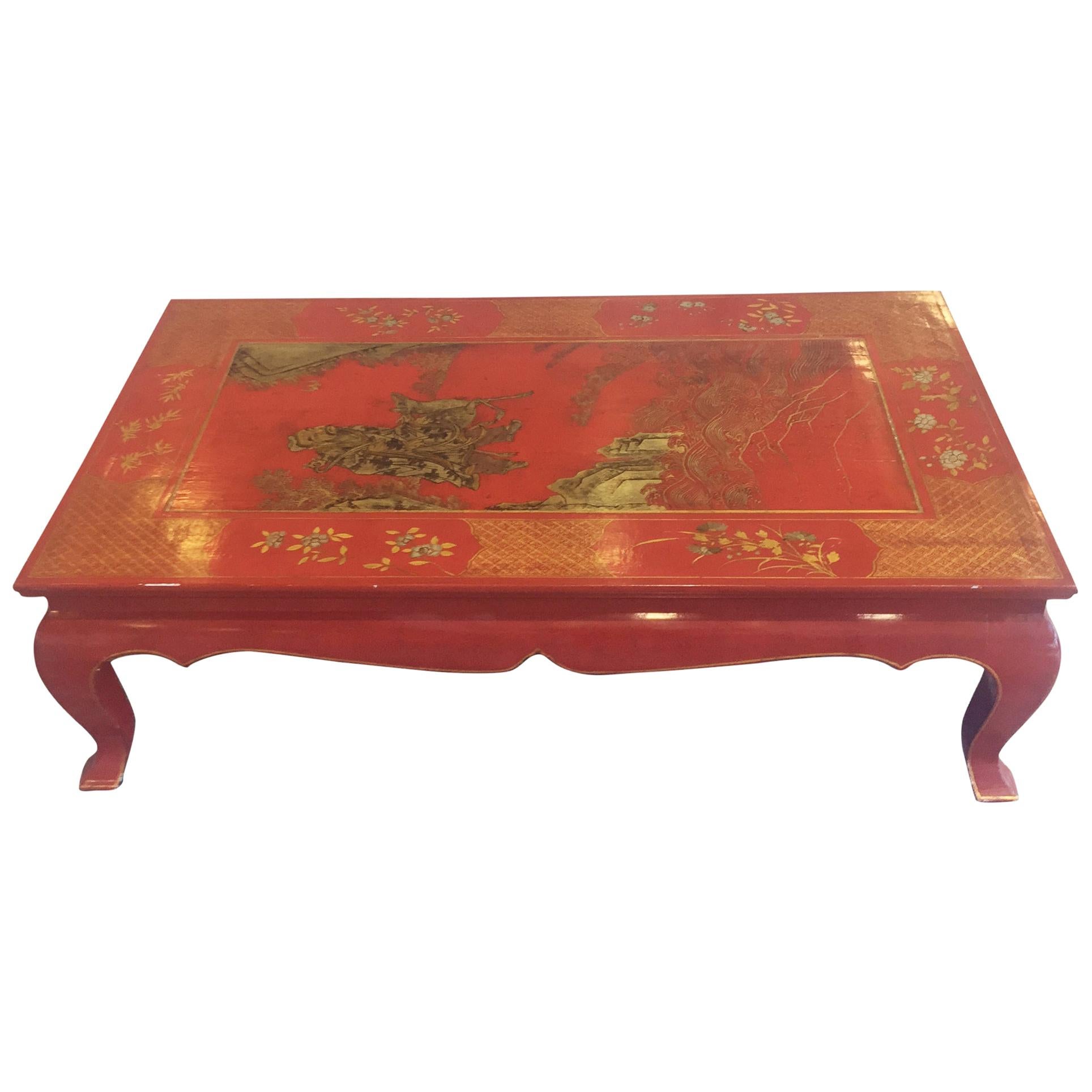 Chinese Lacquered and Hand Painted Gilt Coffee Table