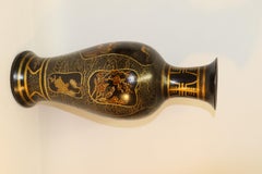 Chinese Lacquered Hardwood Vase Depicting Birds and Flowers, circa 1900