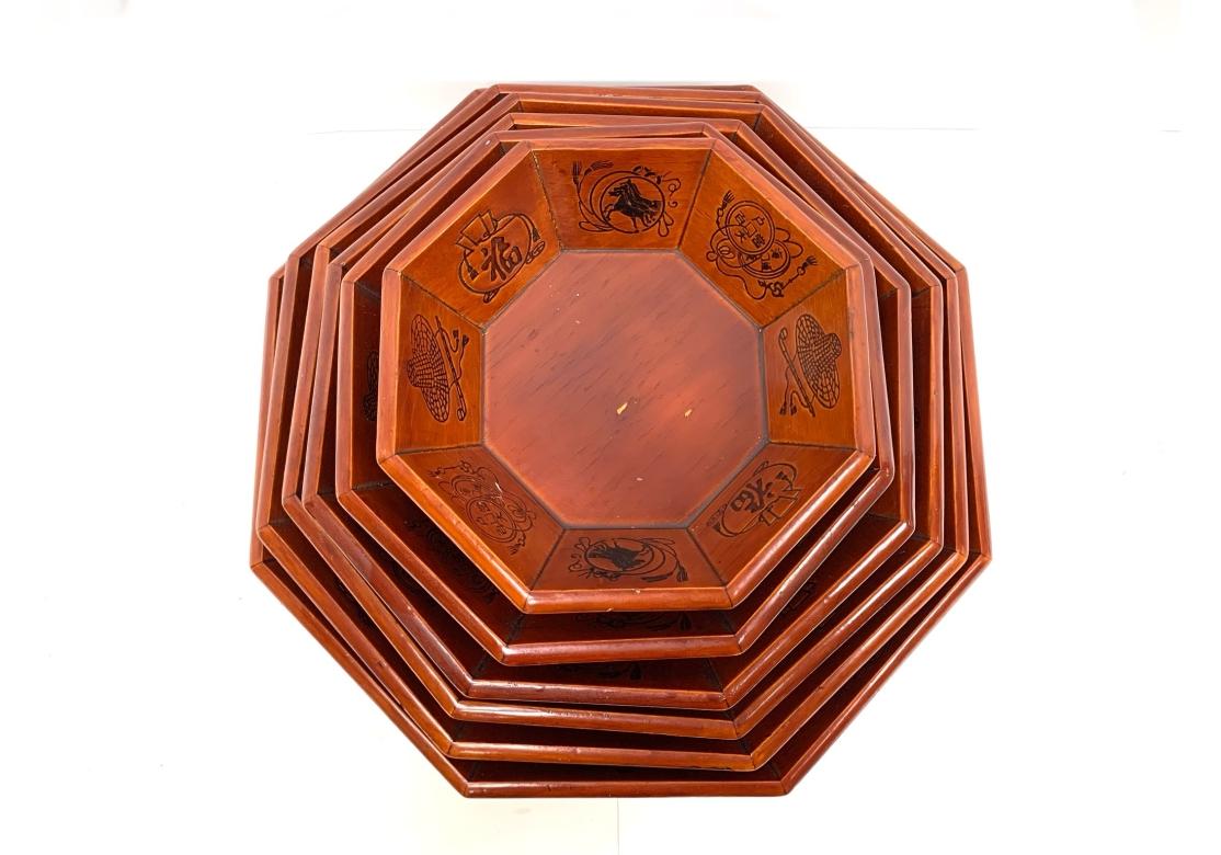 Asian Chinese Lacquered Octagonal Nesting Bowls For Sale