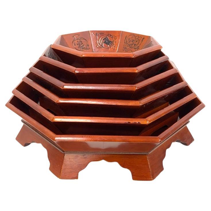 Chinese Lacquered Octagonal Nesting Bowls For Sale