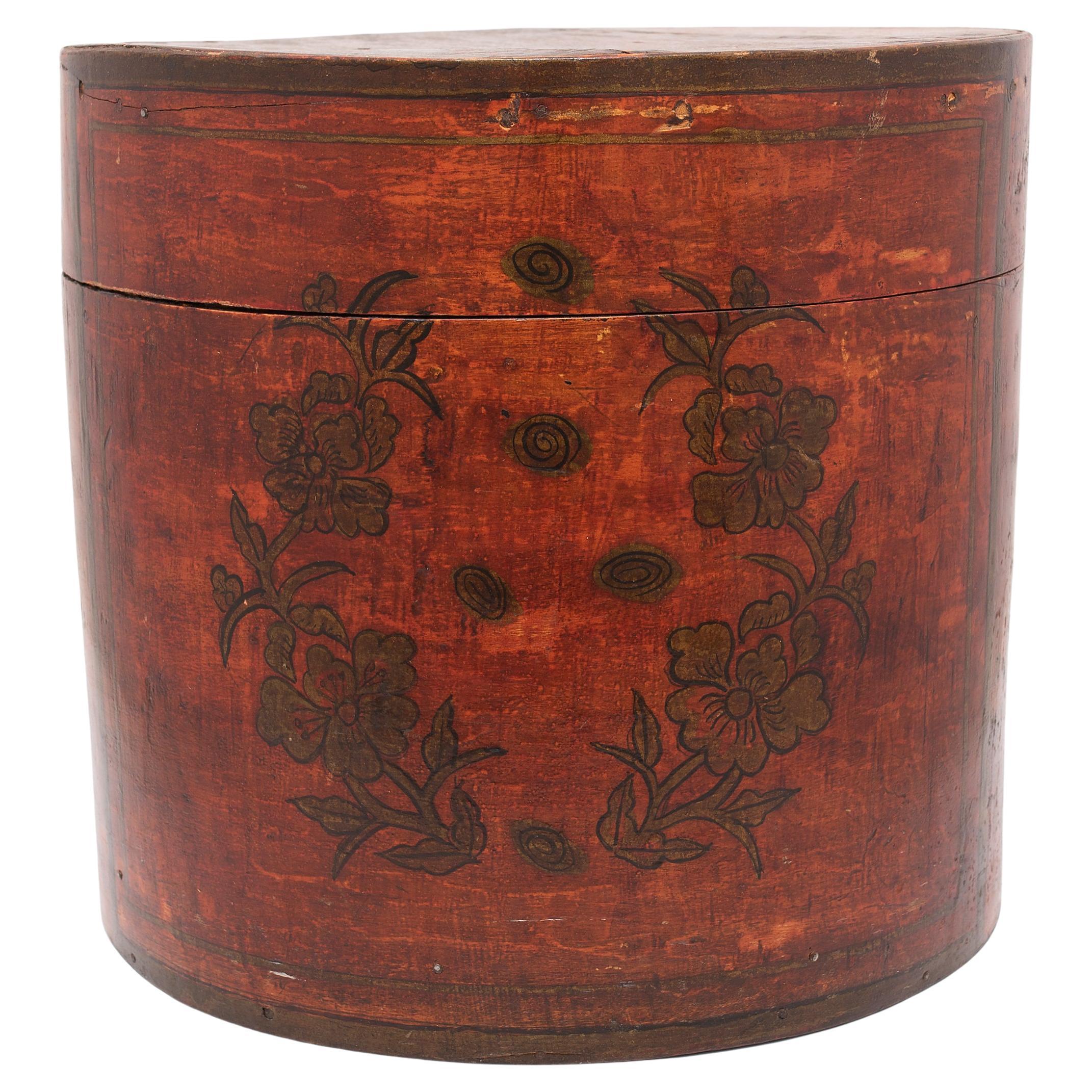 Chinese Lacquered Round Hat Box, C. 1850