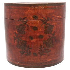 Antique Chinese Lacquered Round Hat Box, C. 1850