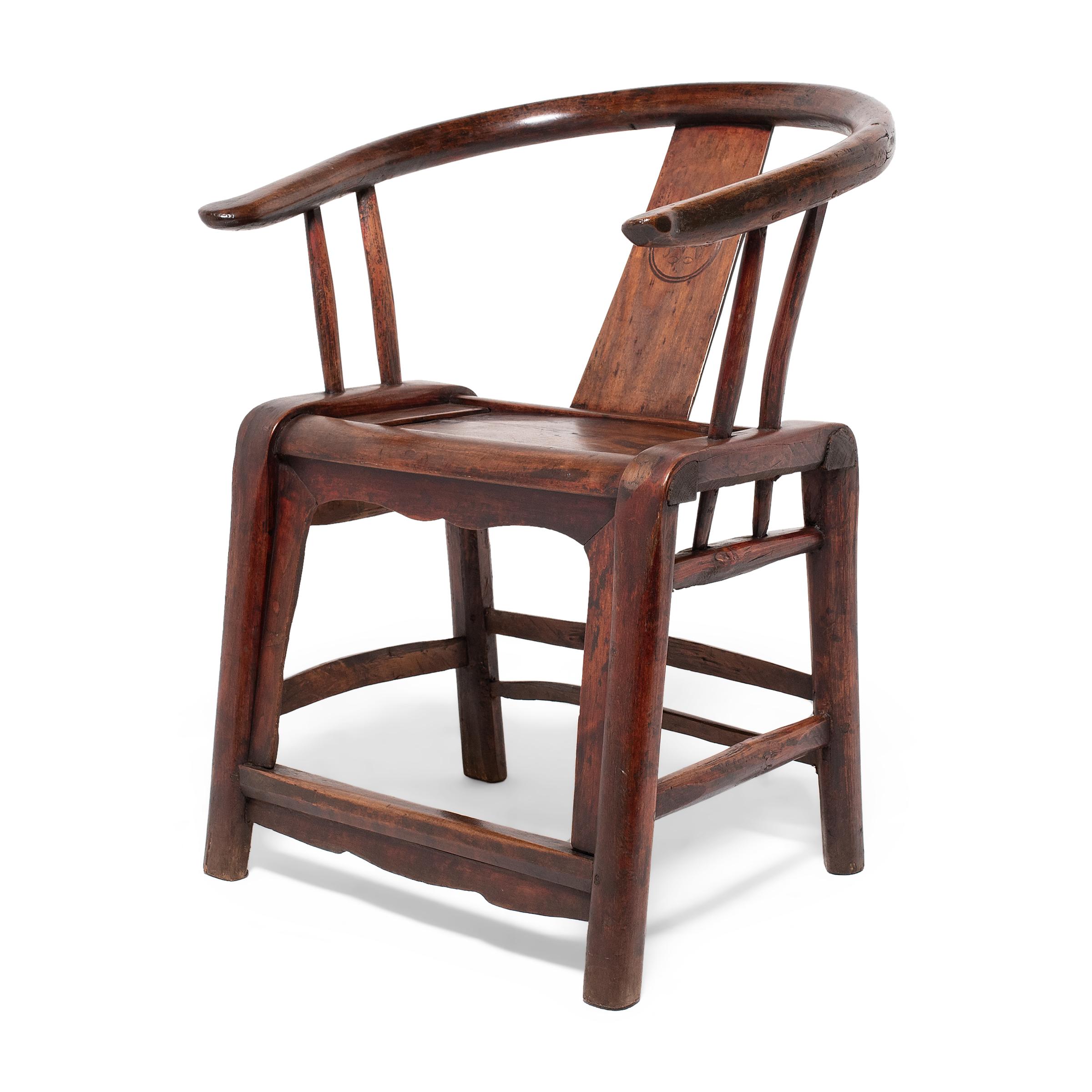 Qing Chinese Lacquered Roundback Chair, c. 1850 For Sale