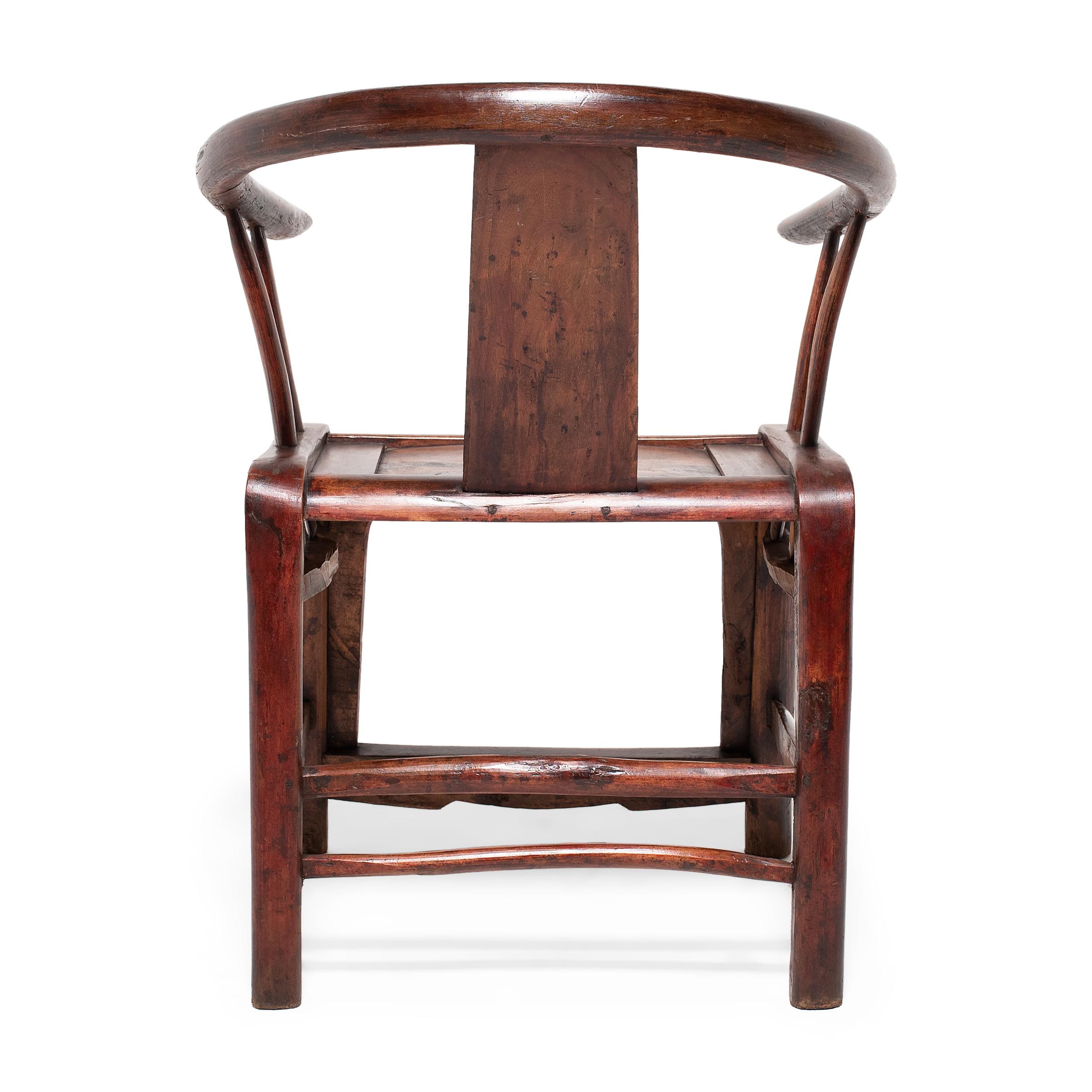 Carved Chinese Lacquered Roundback Chair, c. 1850 For Sale