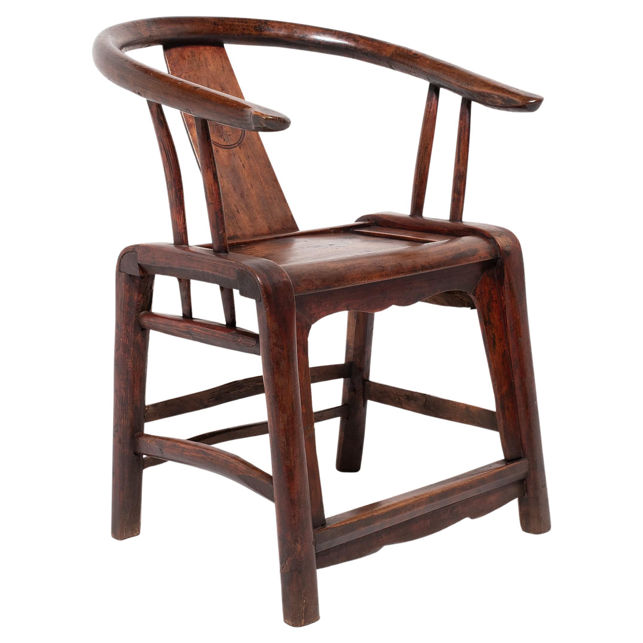 Chinesischer lackierter Stuhl mit runder Rückenlehne, um 1850