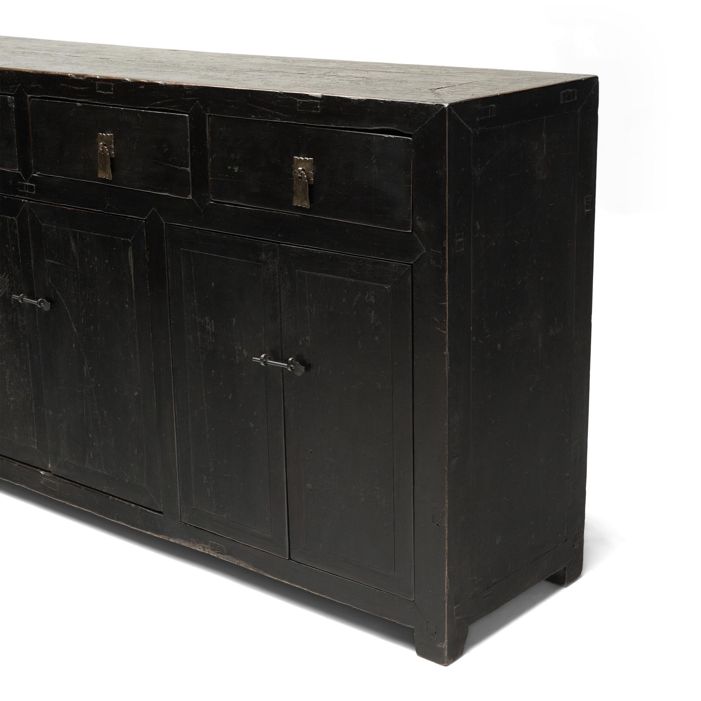 Chinese Lacquered Six Door Coffer, c. 1850 In Good Condition For Sale In Chicago, IL