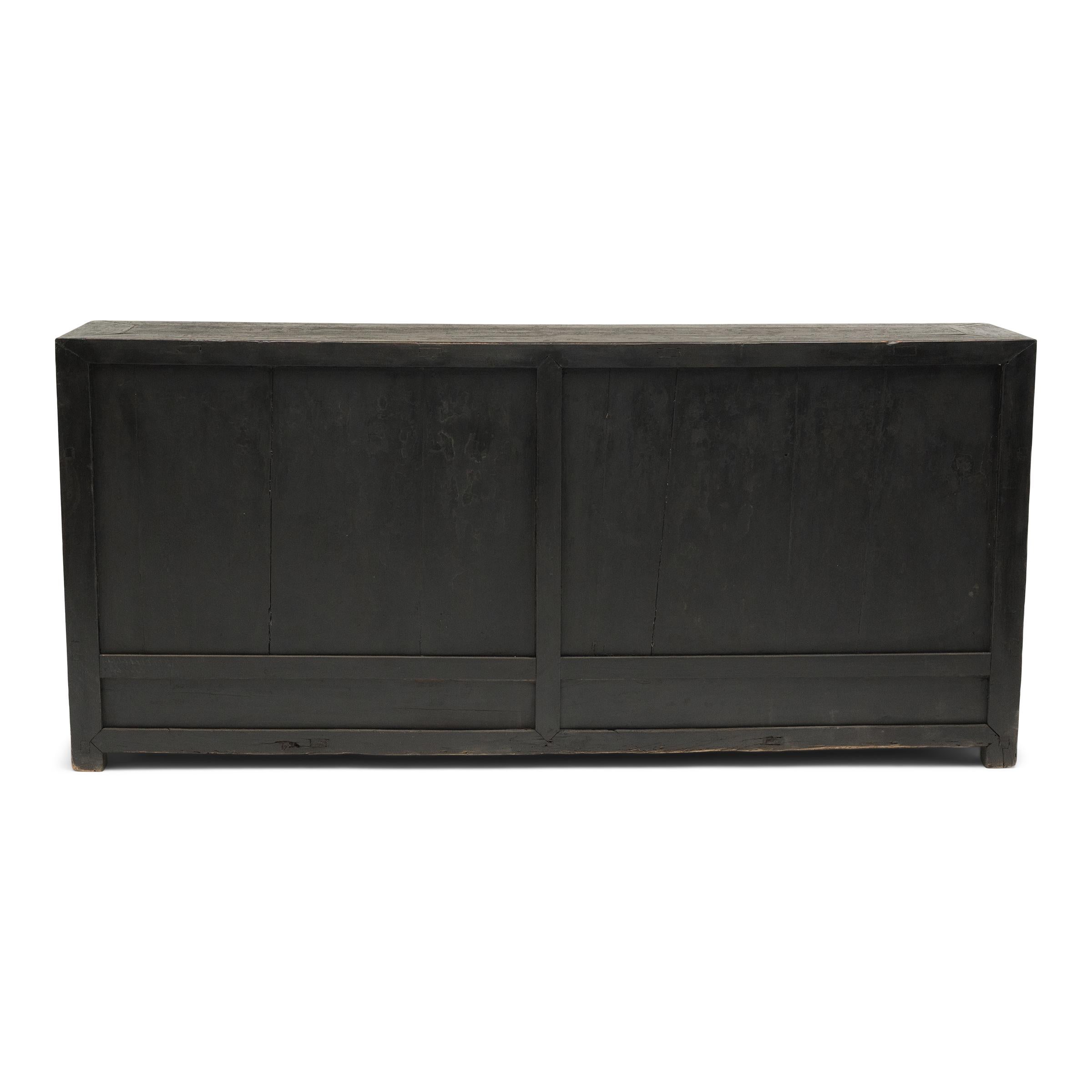 Elm Chinese Lacquered Six Door Coffer, c. 1850 For Sale