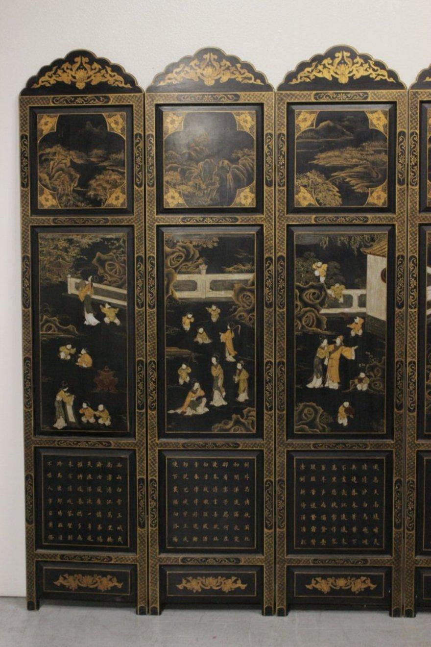 Chinese Lacquered Six Panel Screen In Good Condition For Sale In Cypress, CA
