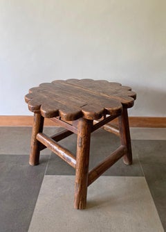 Chinese Lacquered Stool with Floral Detail from Elm Wood, Early 20th Century