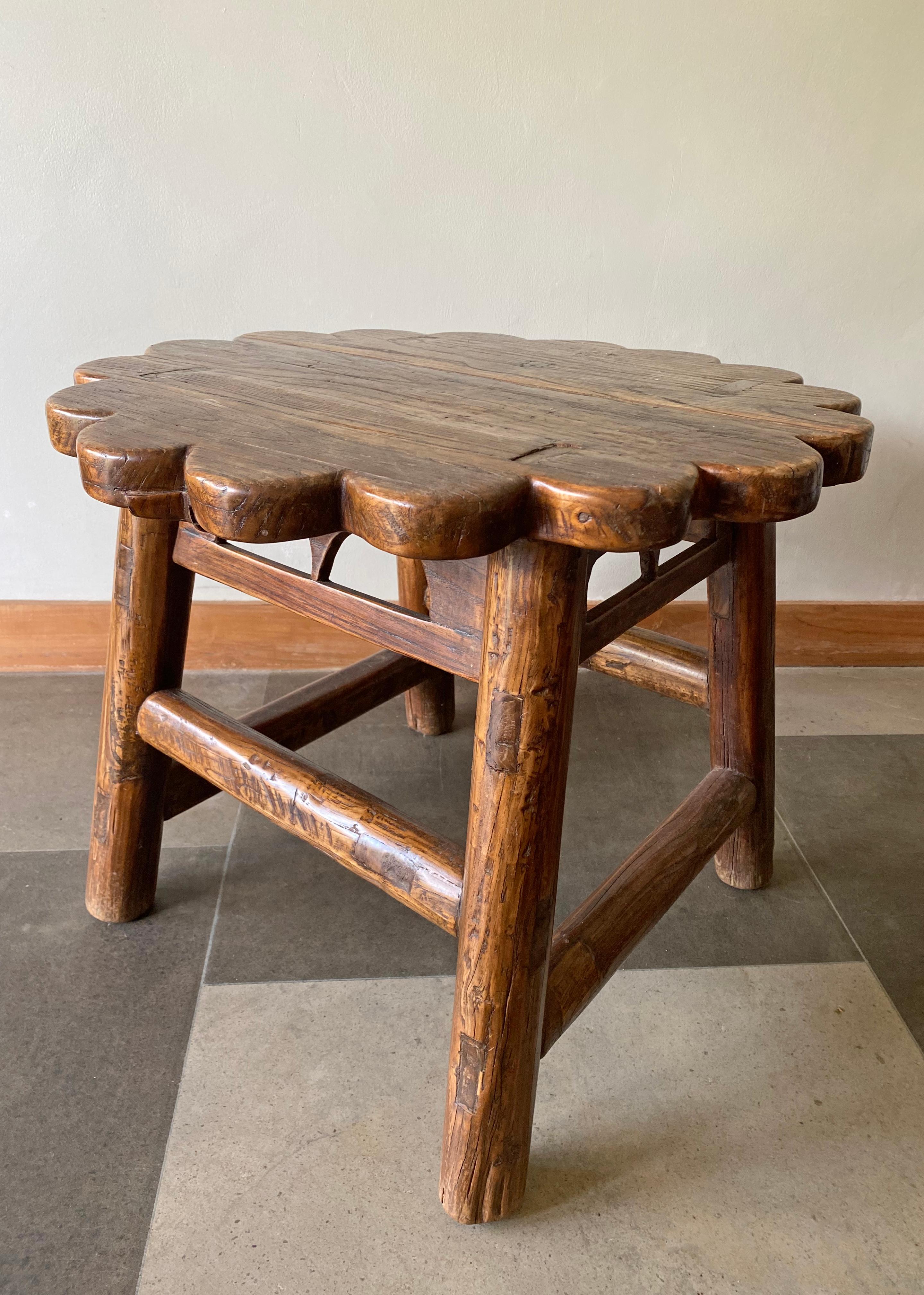 Other Chinese Lacquered Stool with Floral Detail from Elm Wood, Early 20th Century