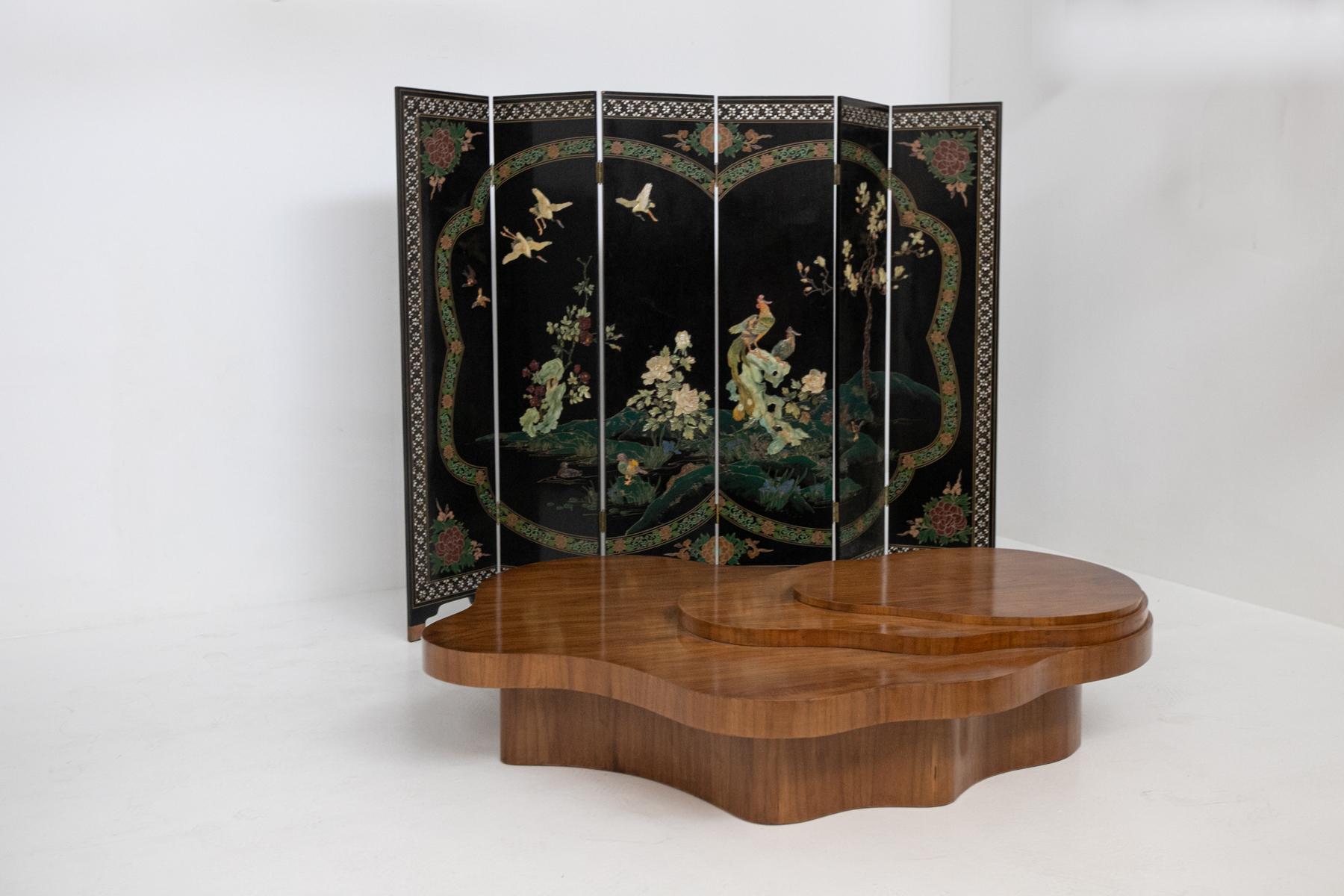 Chinese Lacquered Wood Screen with Inlaid Stones 9