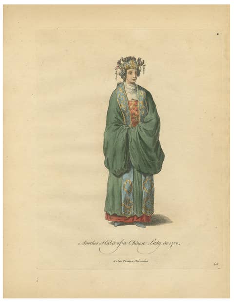 Chinese Lady in Traditional Dress, Antique Costume Print, Jefferys, 1749