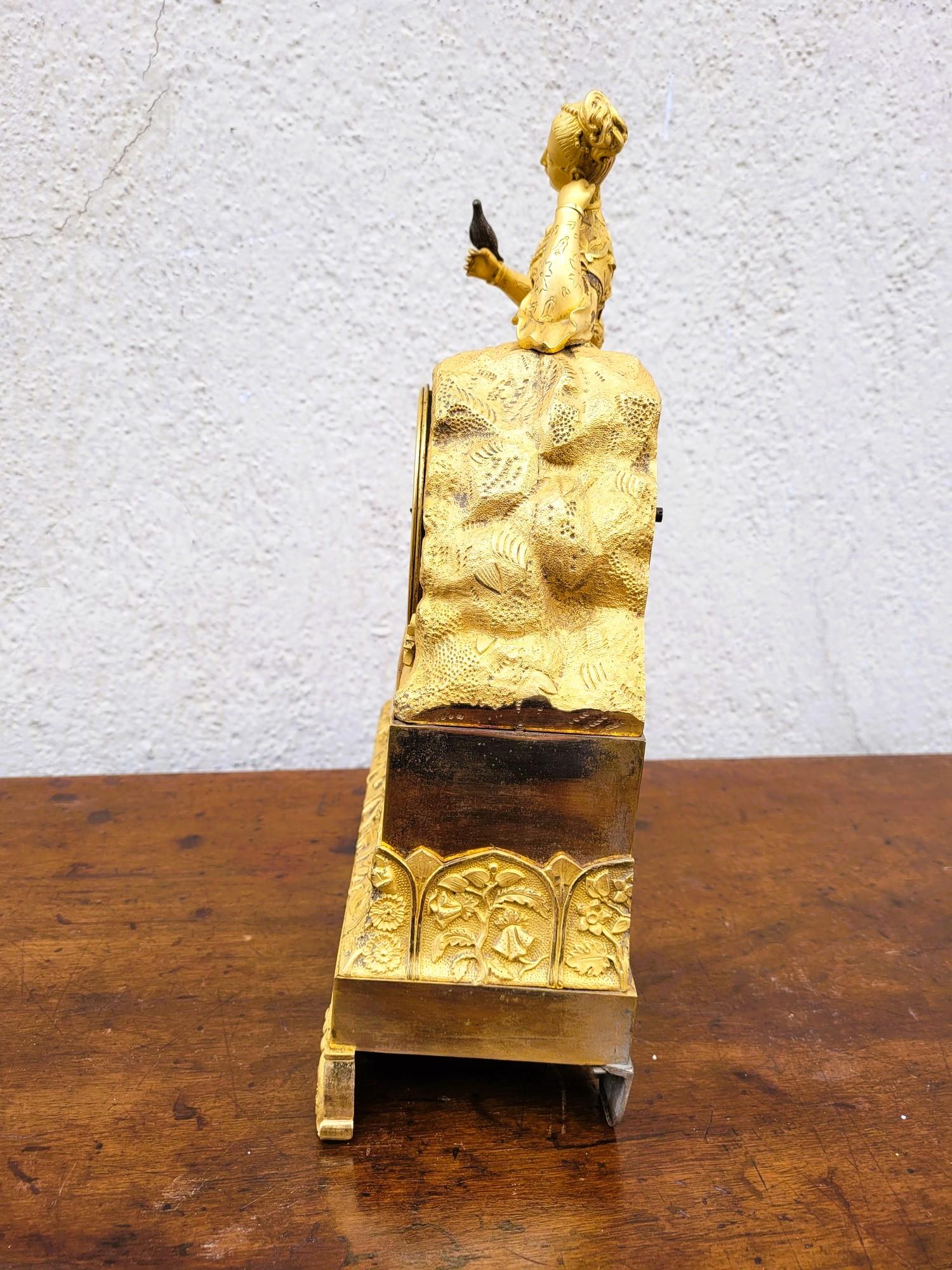 Chinese Lady with bird, ormulu Clock, 19th Century For Sale 8
