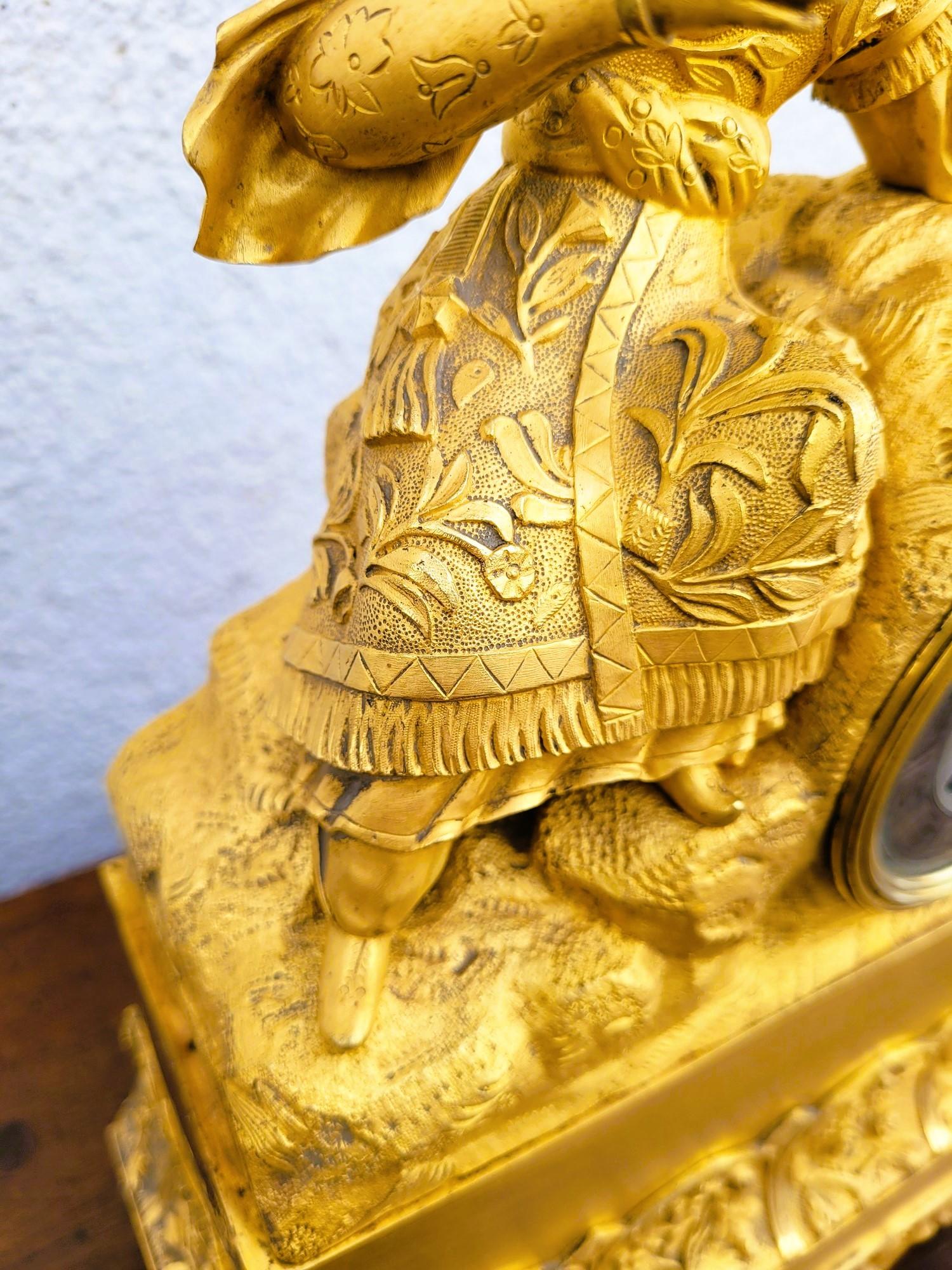 French Chinese Lady with bird, ormulu Clock, 19th Century For Sale