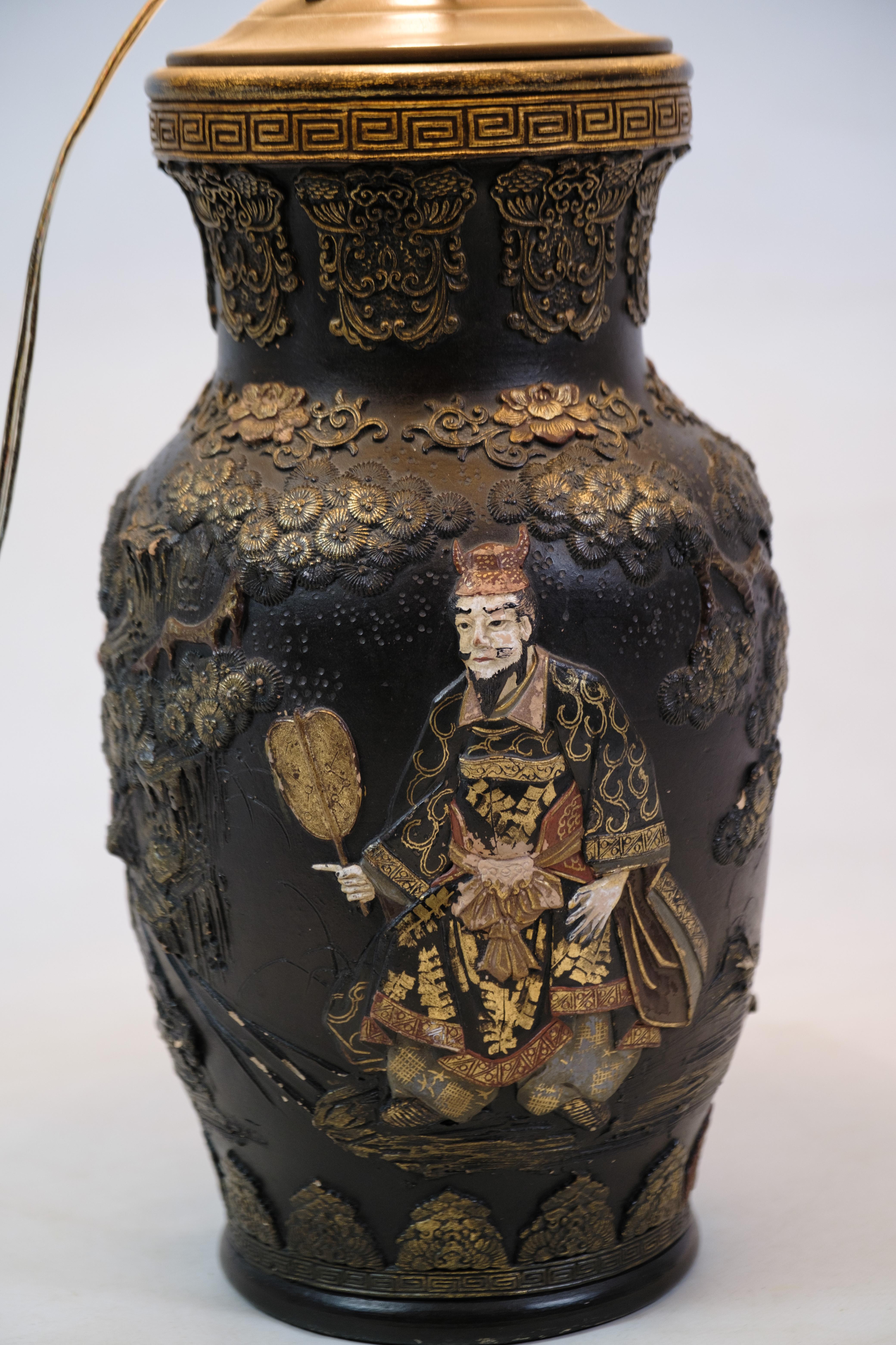 Chinese Lamp, Detailed Carvings & Motif, 1920s For Sale 1