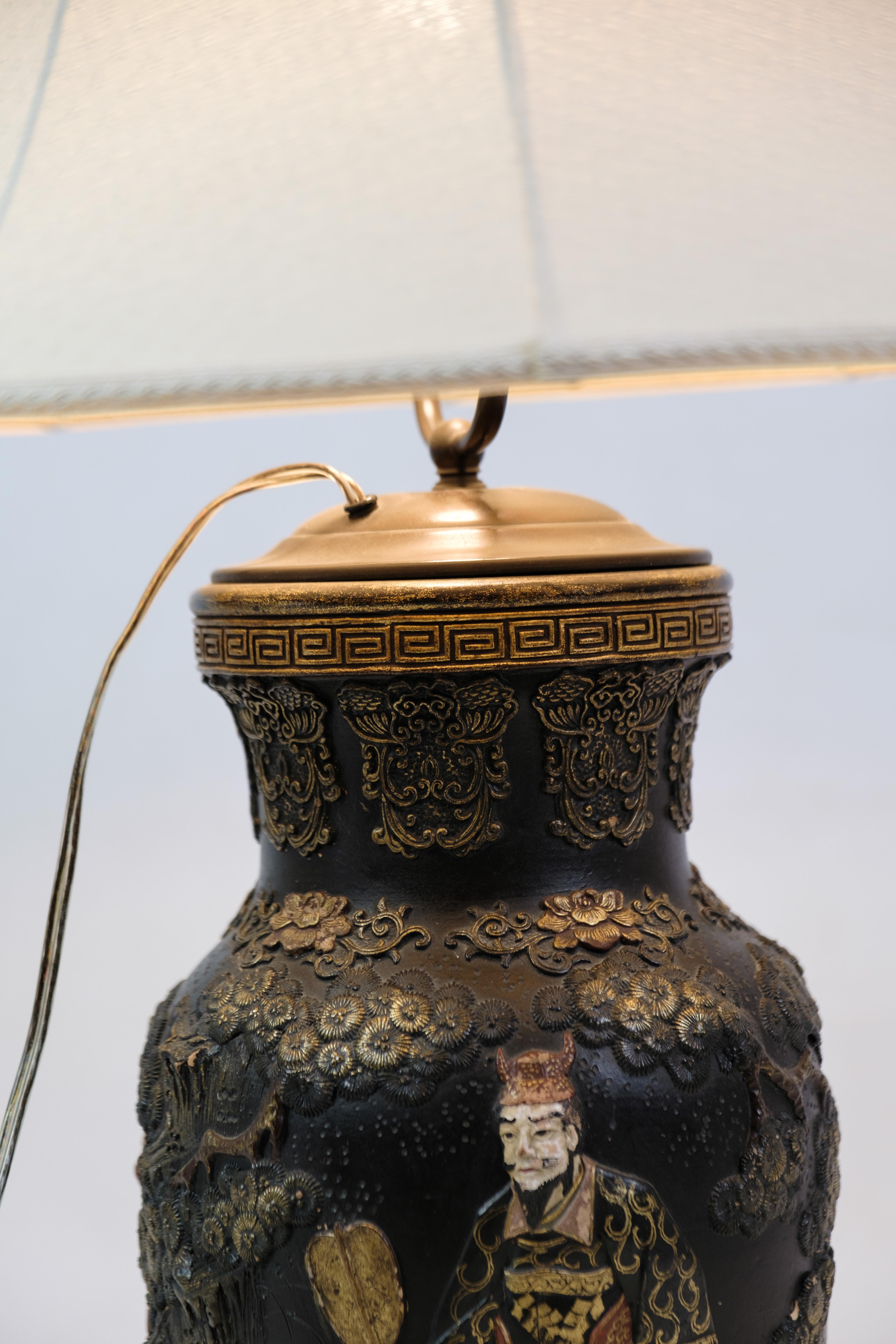 Chinese Lamp, Detailed Carvings & Motif, 1920s For Sale 2