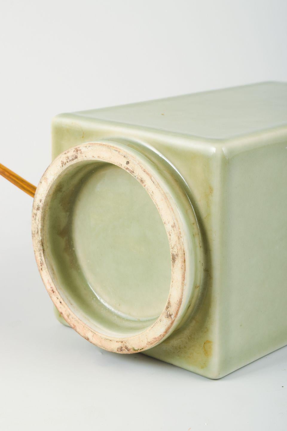 20th Century Chinese lamp in ceramic with brass fitting. Celadon glaze. 20th century. For Sale