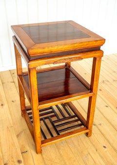 Chinese Lamp Side Table Antique Fretwork Two-Tone Blonde Red Scholars Tea Table