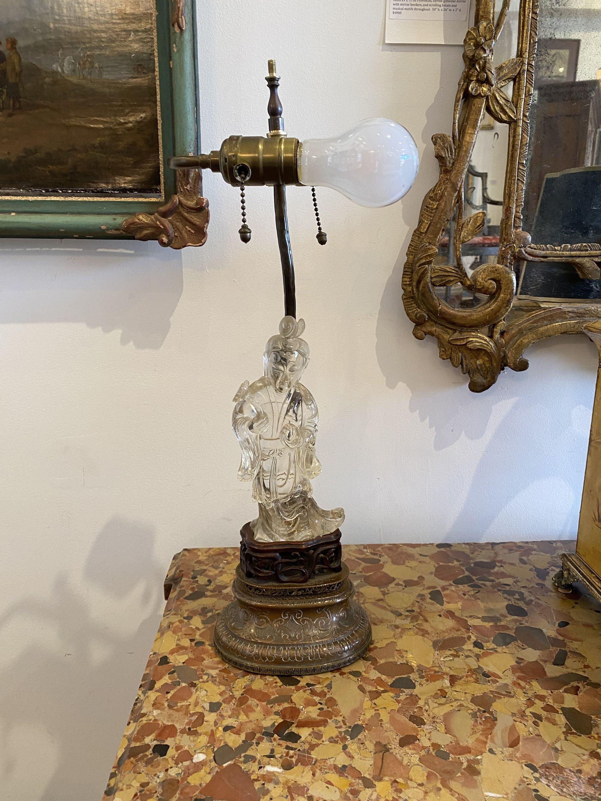 20th Century Chinese Lamp with Peking Glass Sculpture Base