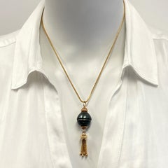 17mm Tahitian Pearl Tassel Fob Necklace with 17" Chain, All in 14K & 18K Gold