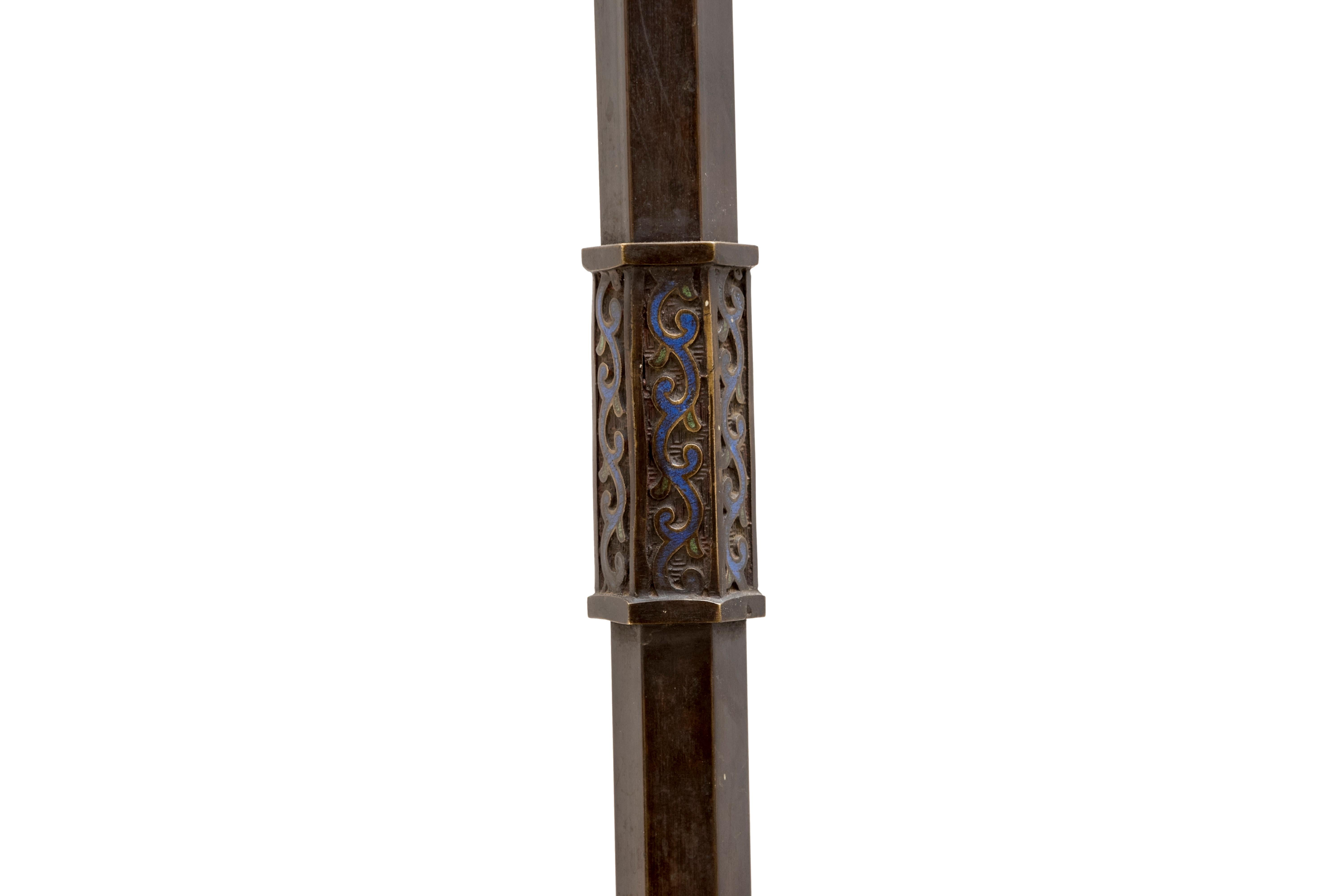 20th Century Japanese lantern in cast iron decorated with colourfull enameled champleve. For Sale