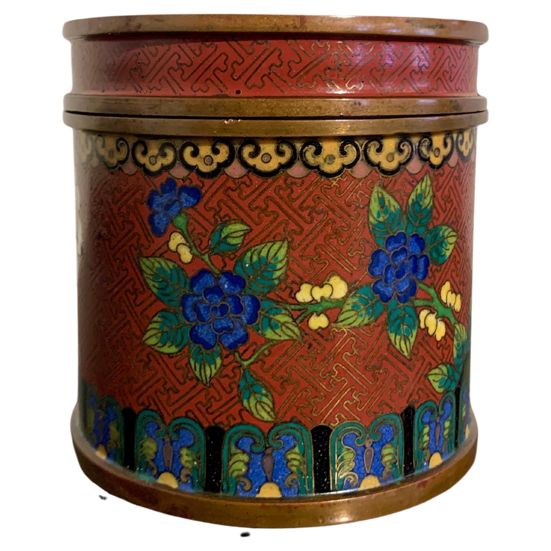 Chinese Lao Tian Li Cloisonne Cylindrical Box, Late Qing Dynasty, China