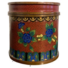Antique Chinese Lao Tian Li Cloisonne Cylindrical Box, Late Qing Dynasty, China