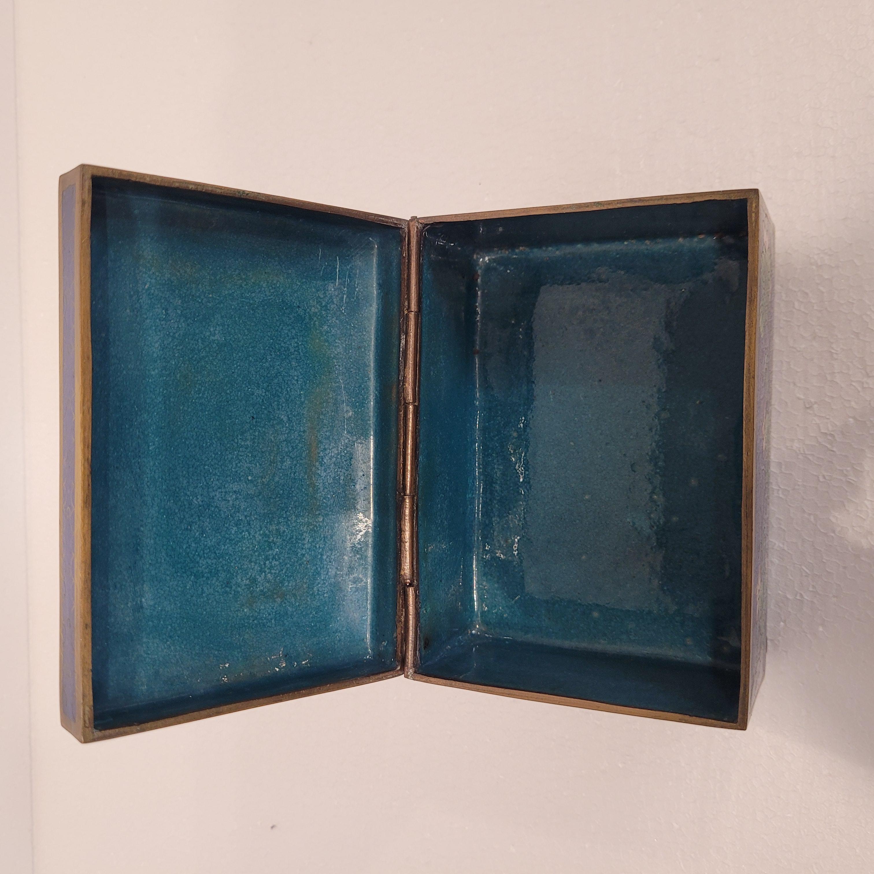 Chinese Lapis lazuli blue green  jewelry box with cloisonné enamel For Sale 15