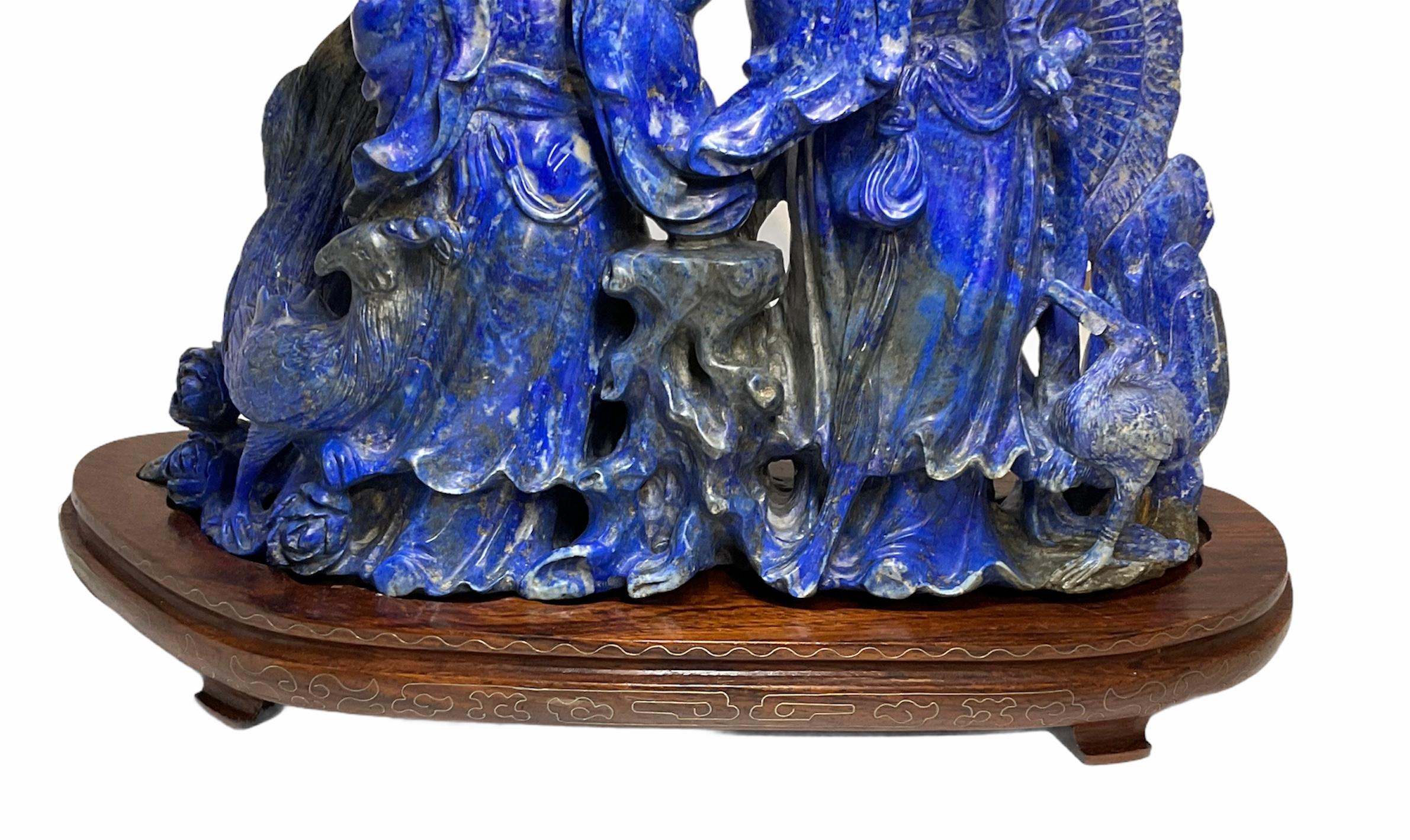 Chinese Lapis Lazuli Carved Group of Figures Sculpture For Sale 2