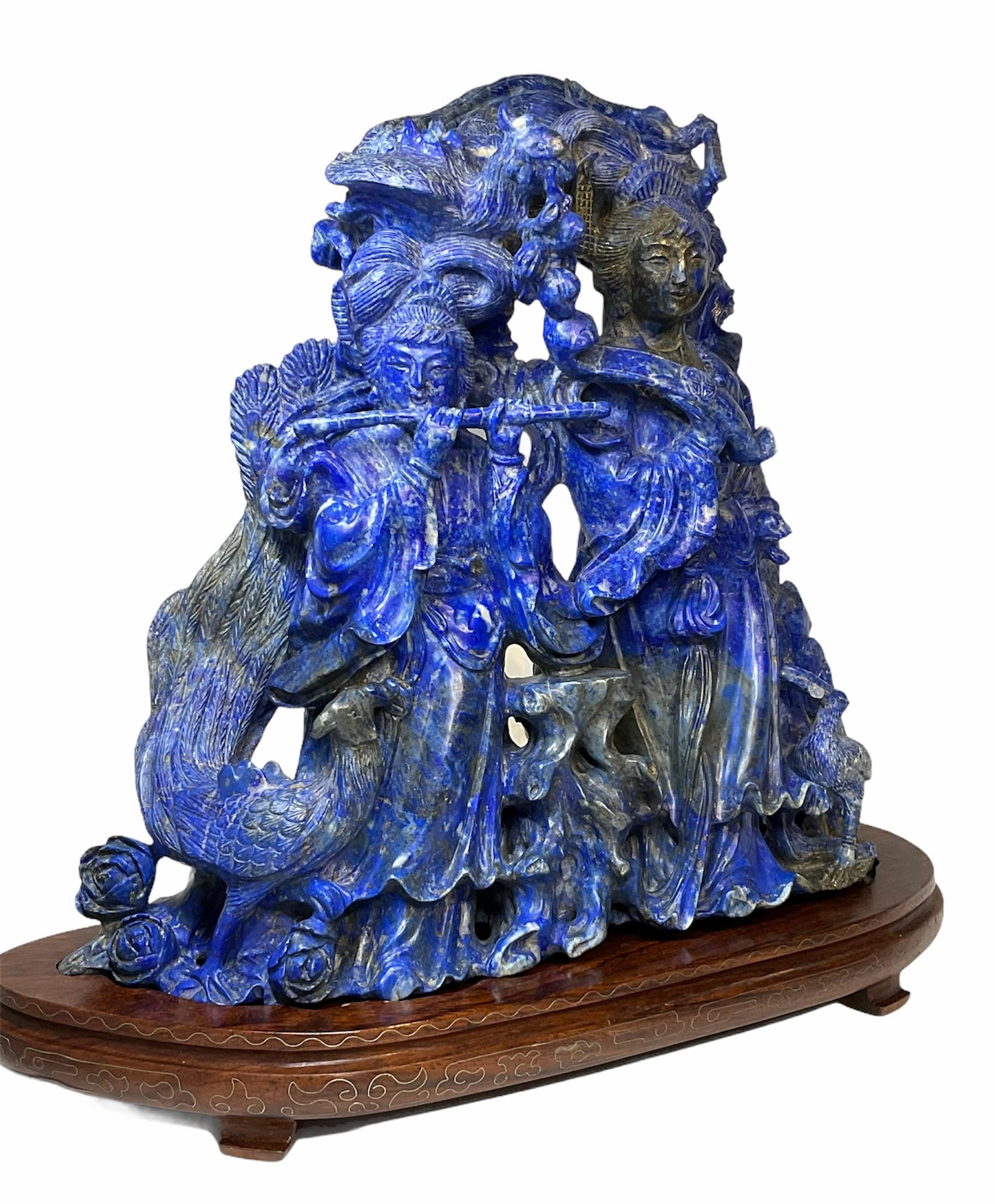 Chinese Lapis Lazuli Carved Group of Figures Sculpture For Sale 4