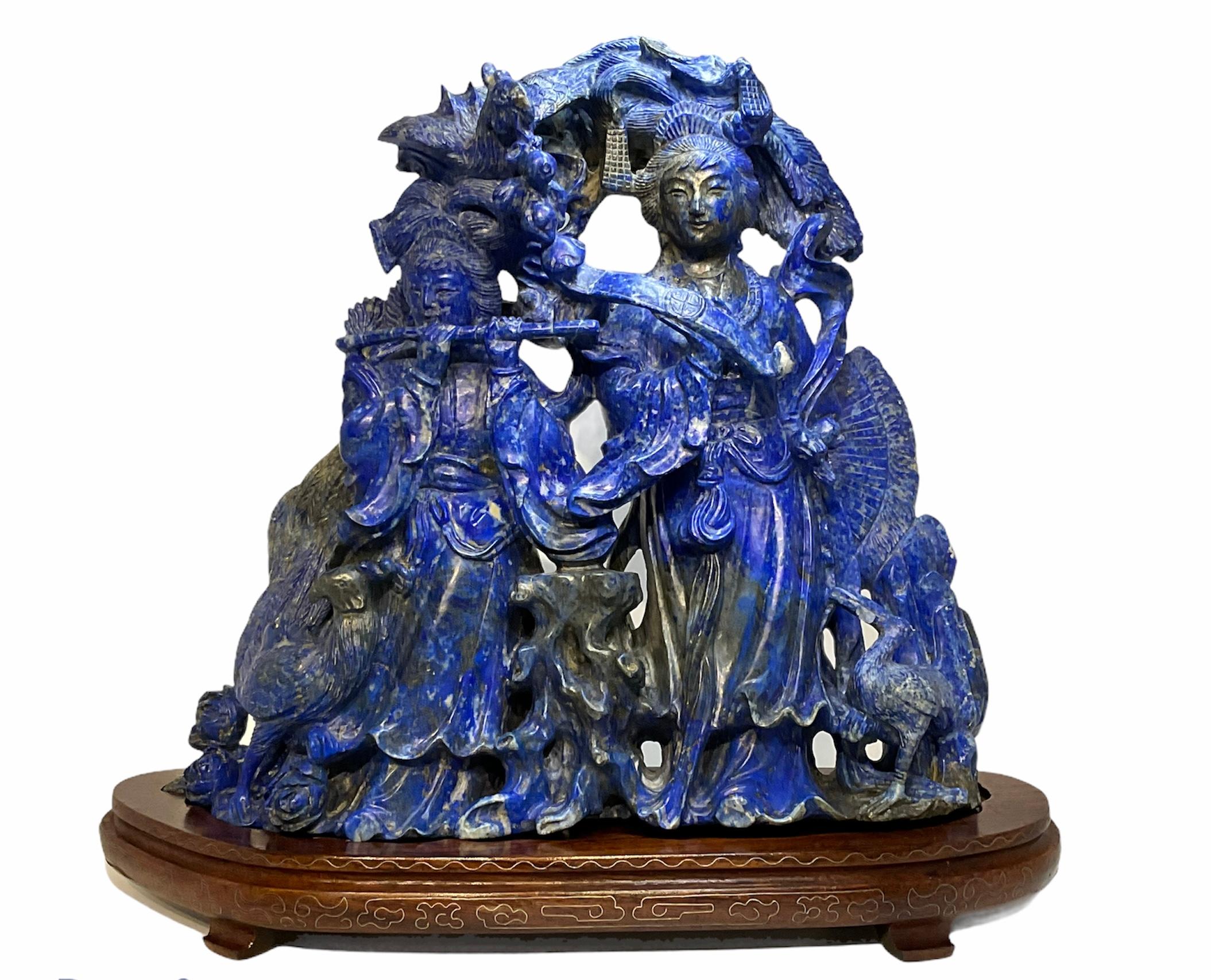 Chinese Lapis Lazuli Carved Group of Figures Sculpture For Sale 5