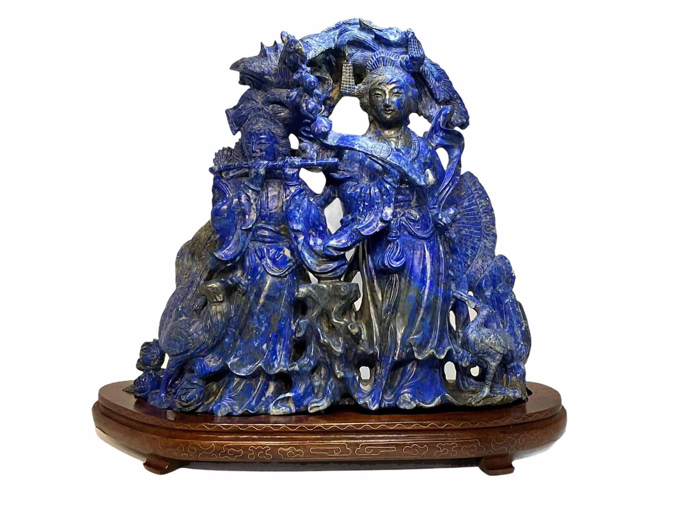 Chinese Export Chinese Lapis Lazuli Carved Group of Figures Sculpture For Sale