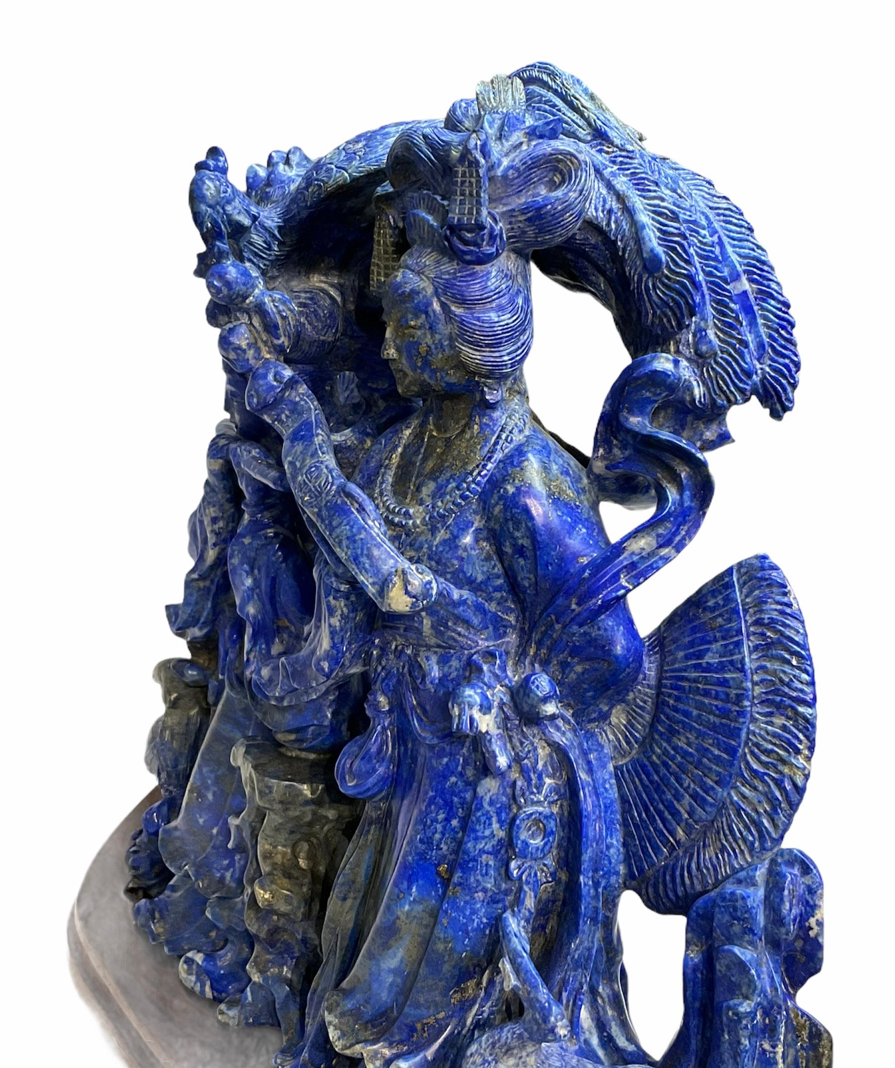 20th Century Chinese Lapis Lazuli Carved Group of Figures Sculpture For Sale