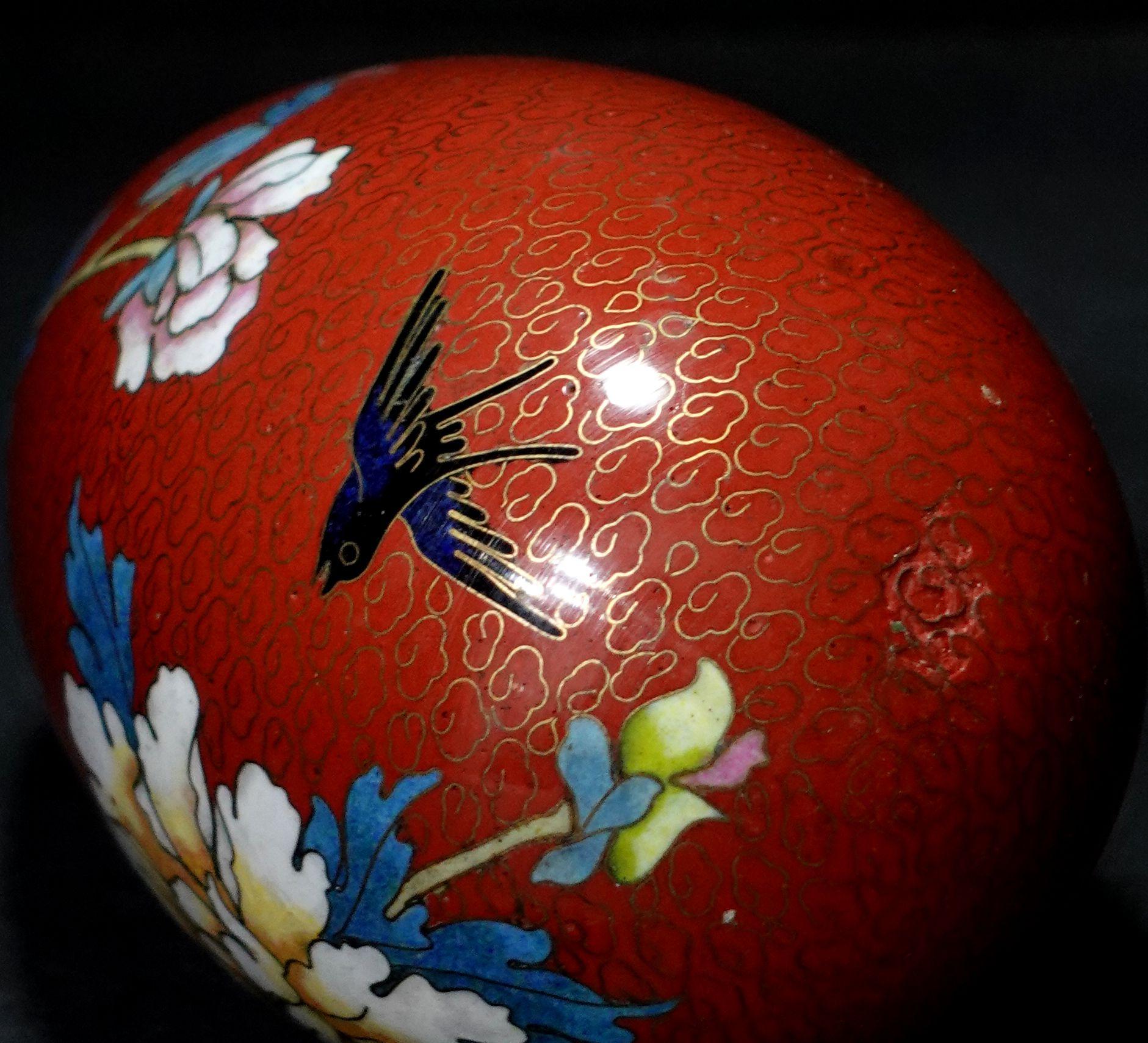 Copper Chinese Large Cloisonné Enamel Egg 